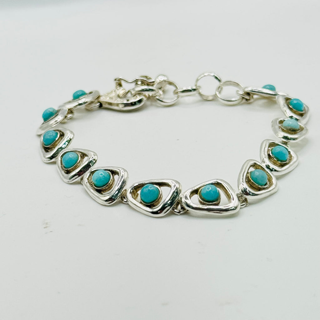 Delicate Sterling Silver 950 & Natural Larimar Handmade Bracelet