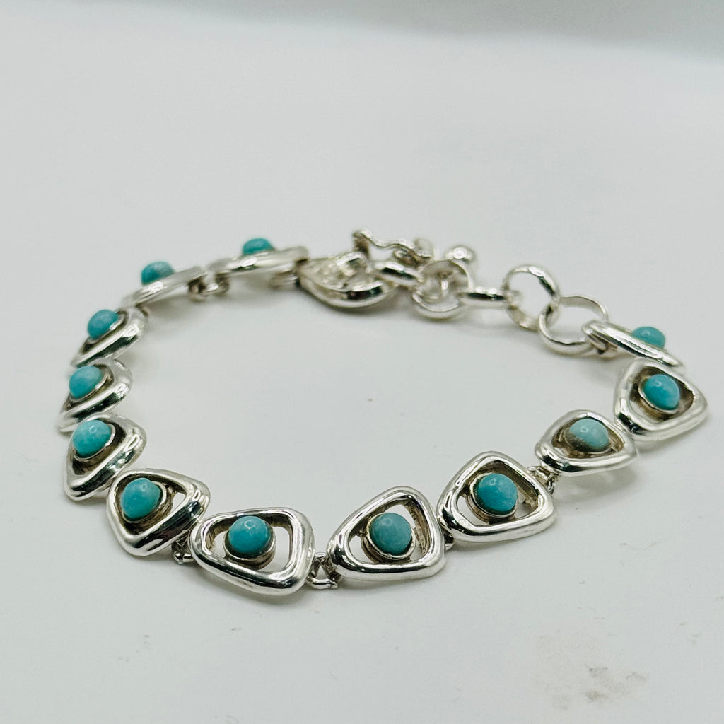 Delicate Sterling Silver 950 & Natural Larimar Handmade Bracelet