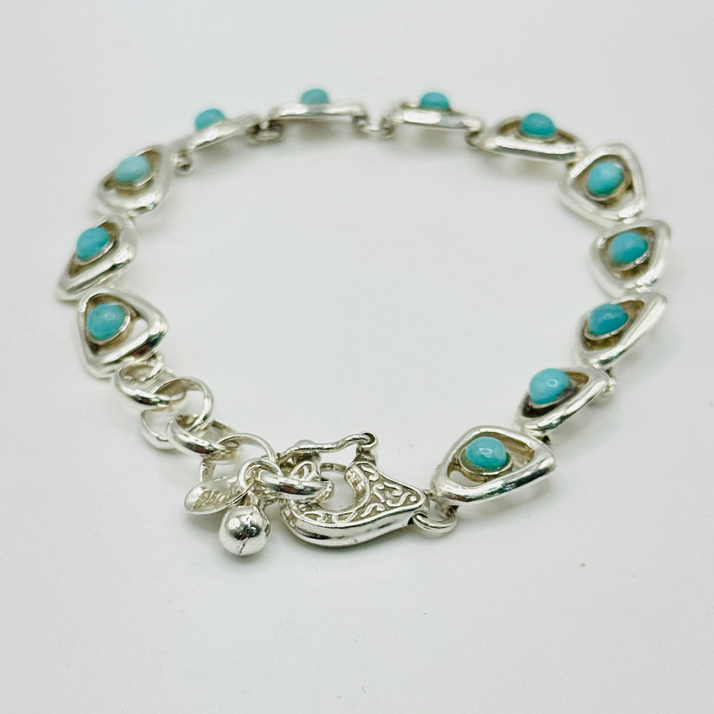 Delicate Sterling Silver 950 & Natural Larimar Handmade Bracelet