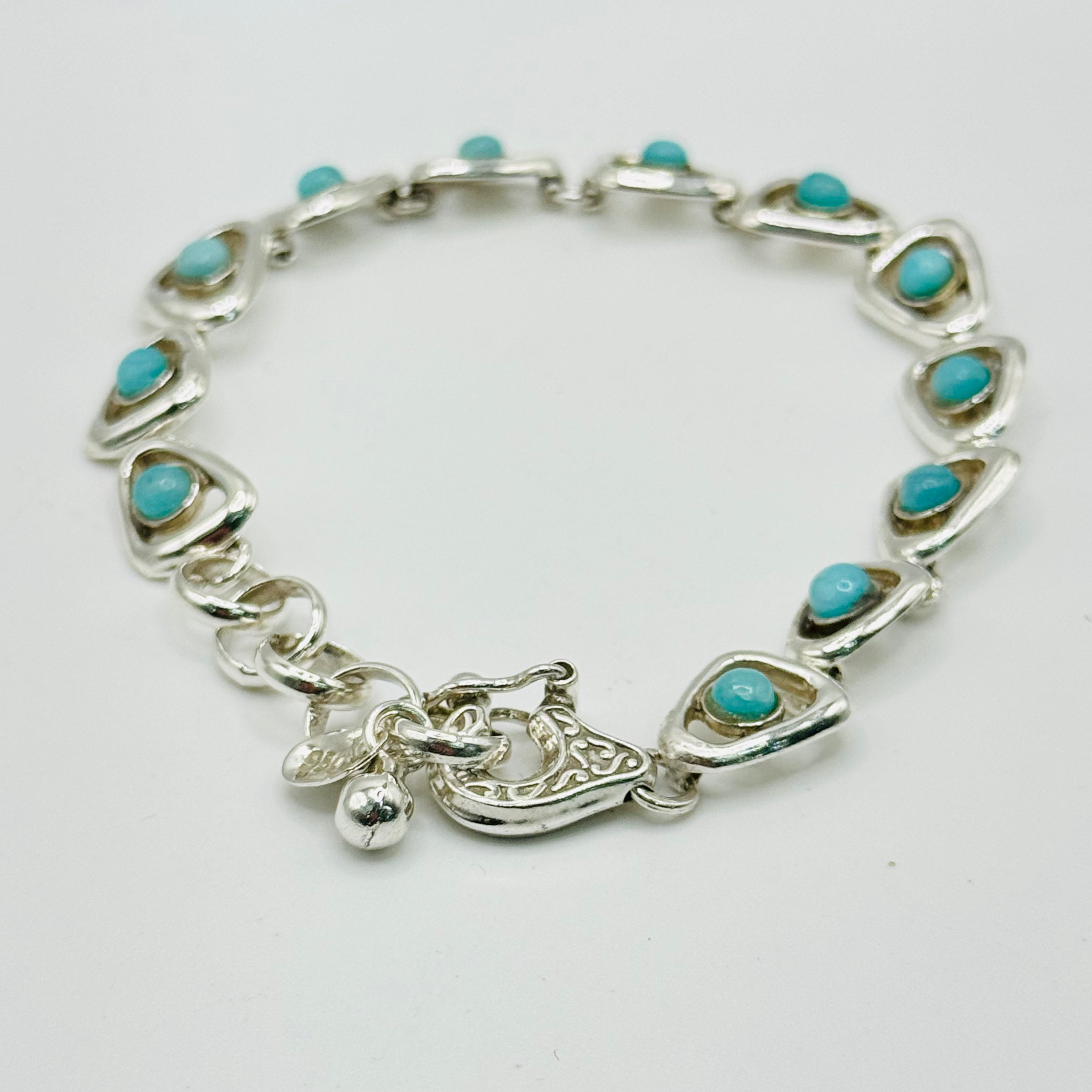 Delicate Sterling Silver 950 & Natural Larimar Handmade Bracelet