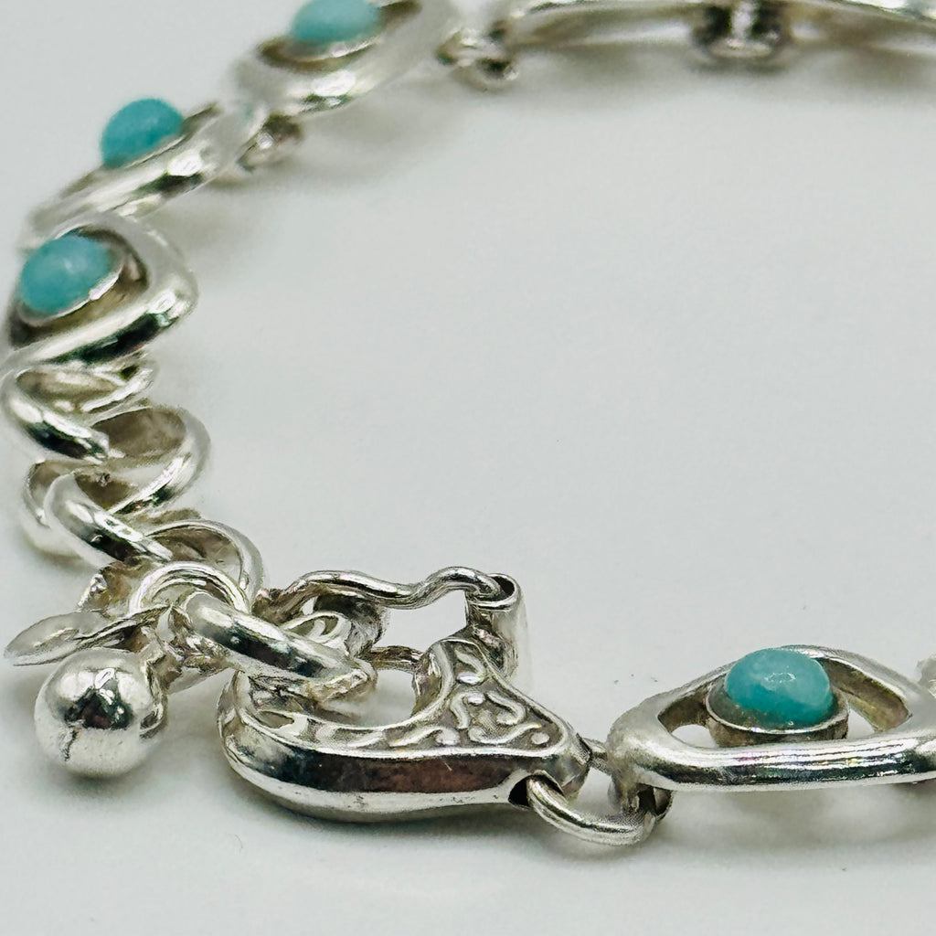 Delicate Sterling Silver 950 & Natural Larimar Handmade Bracelet