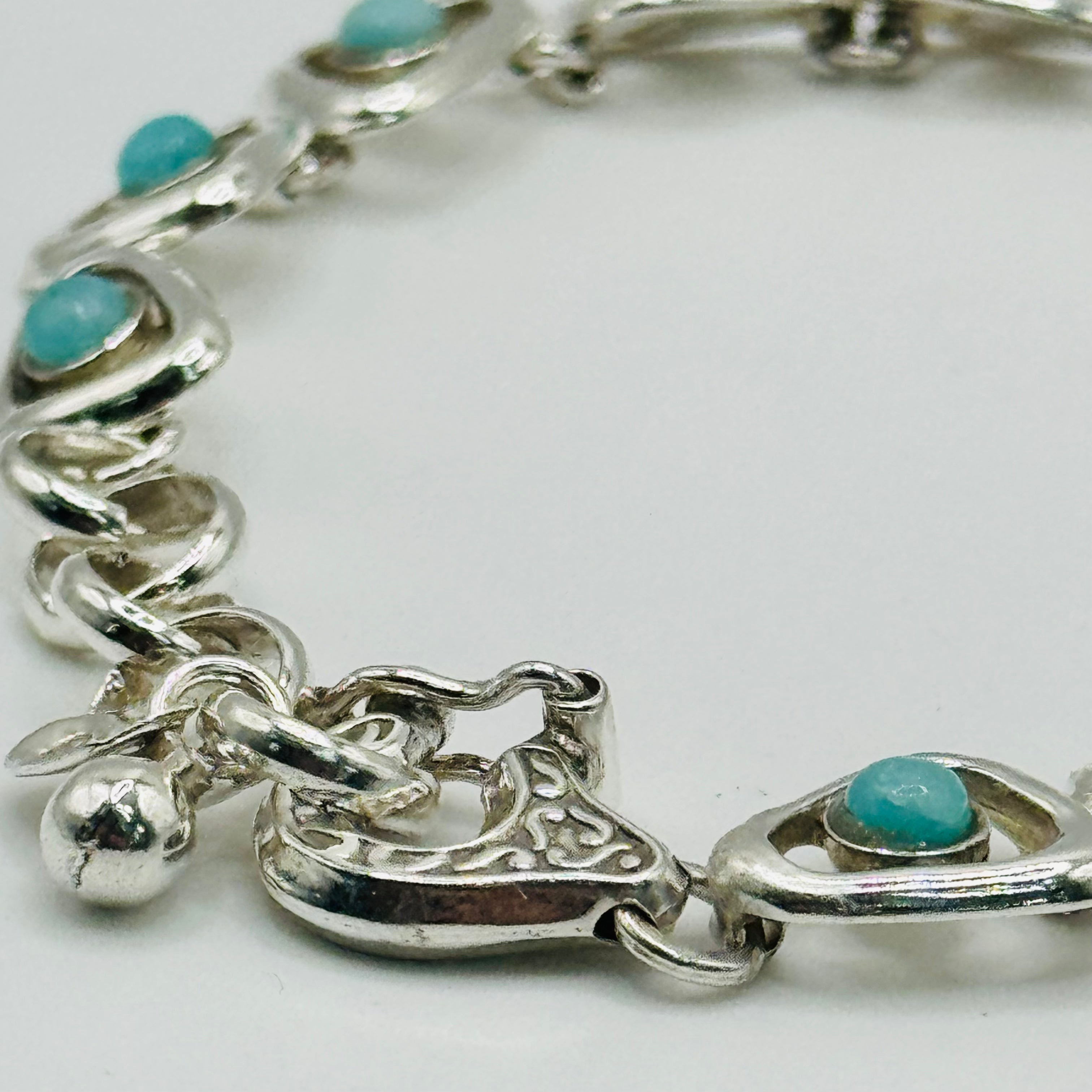 Delicate Sterling Silver 950 & Natural Larimar Handmade Bracelet