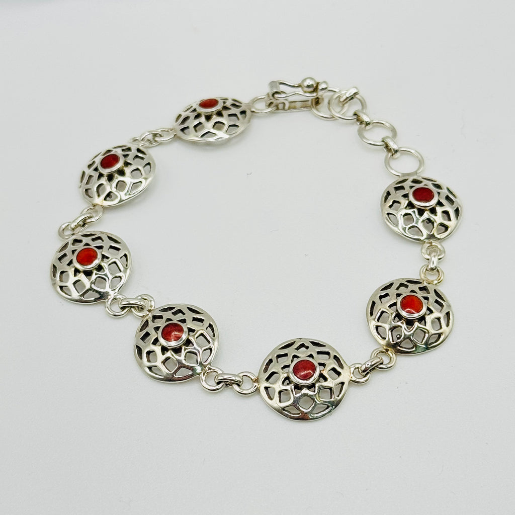 Sterling Silver 950 & Red Spiny Oyster Handmade Bracelet