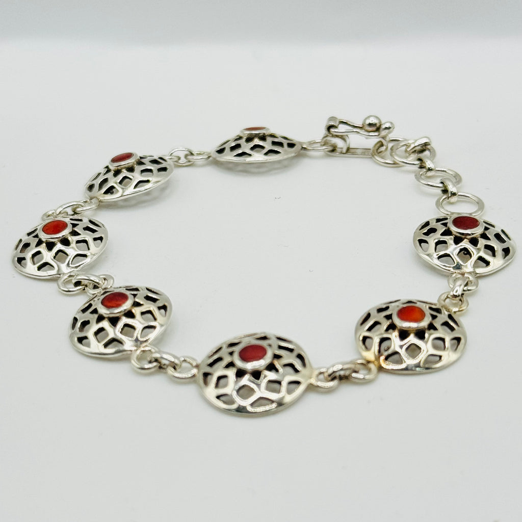 Sterling Silver 950 & Red Spiny Oyster Handmade Bracelet