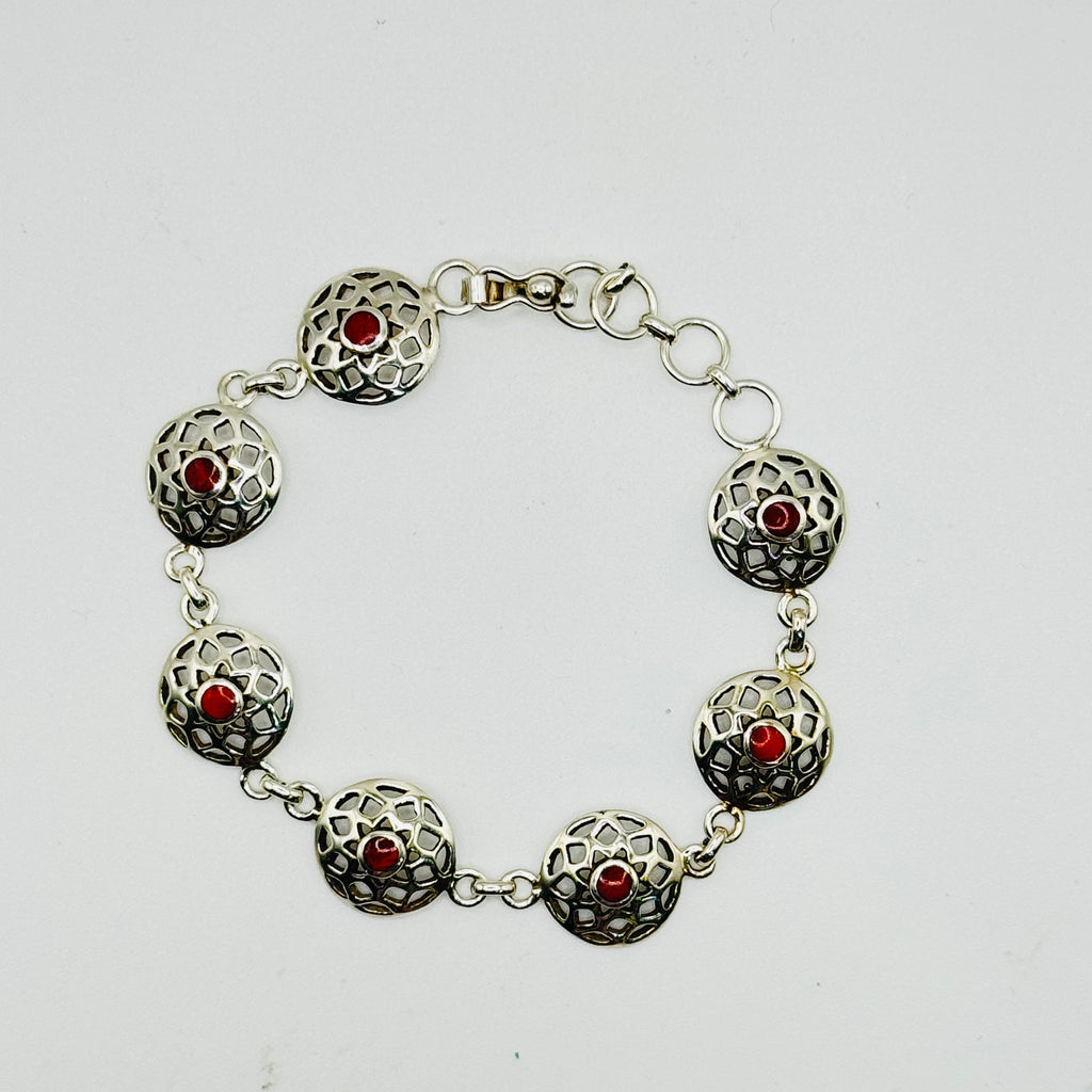 Sterling Silver 950 & Red Spiny Oyster Handmade Bracelet