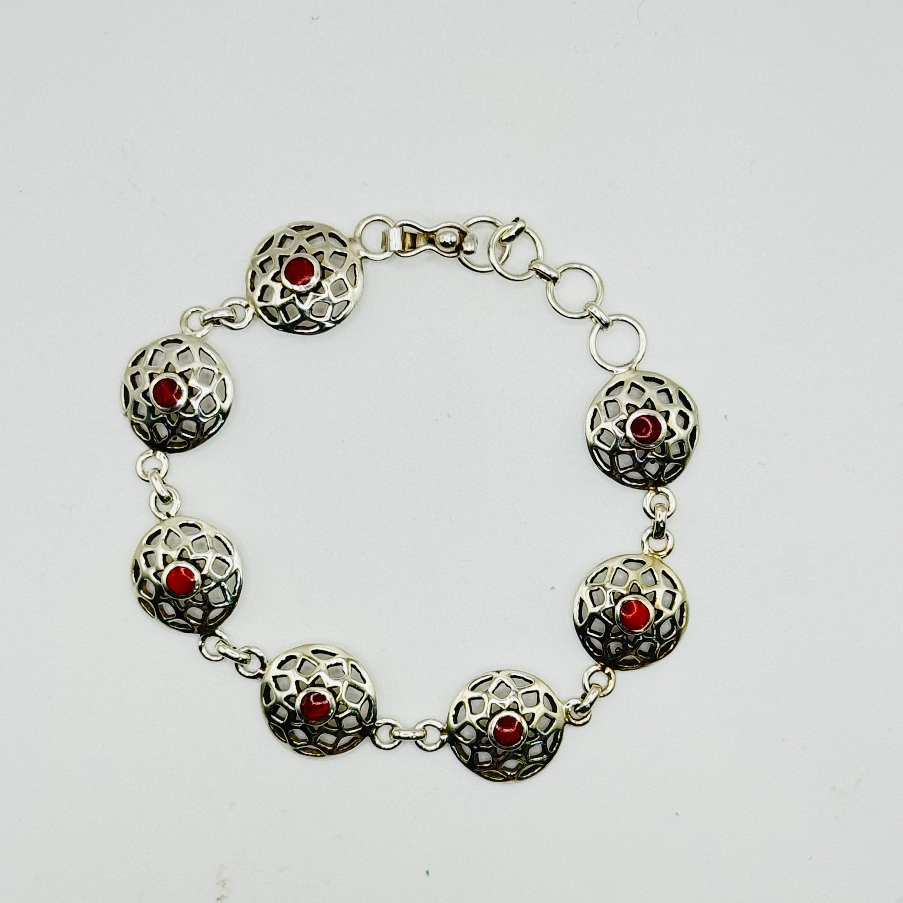 Sterling Silver 950 & Red Spiny Oyster Handmade Bracelet