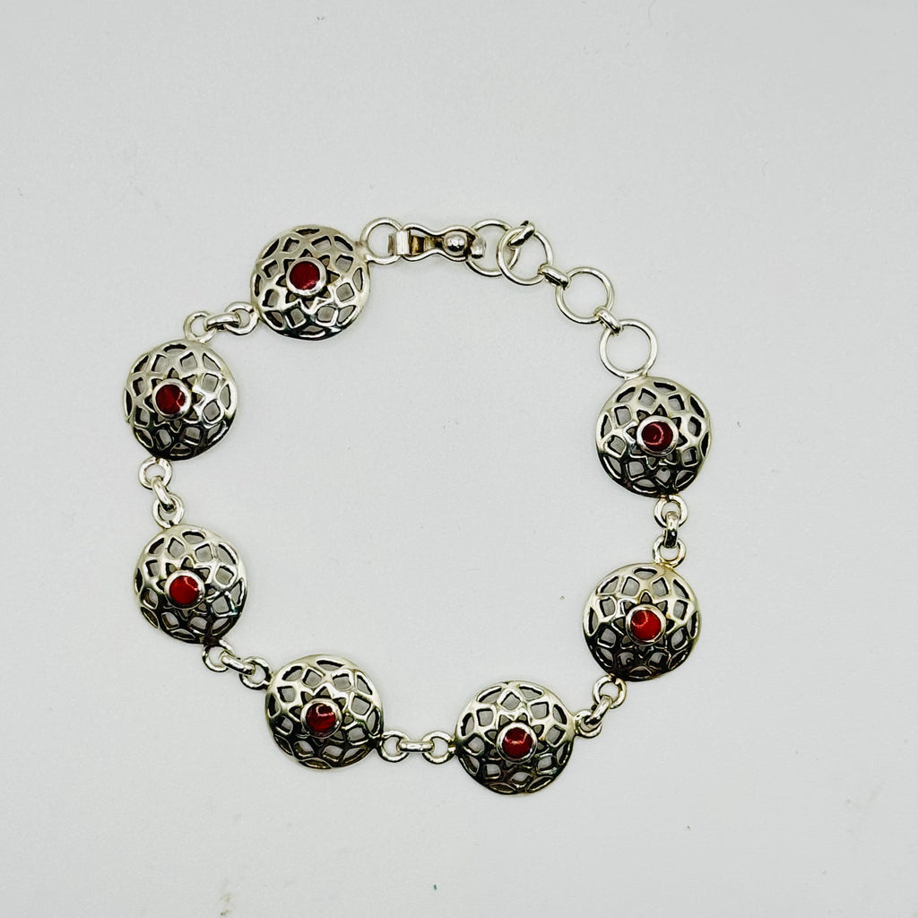 Sterling Silver 950 & Red Spiny Oyster Handmade Bracelet