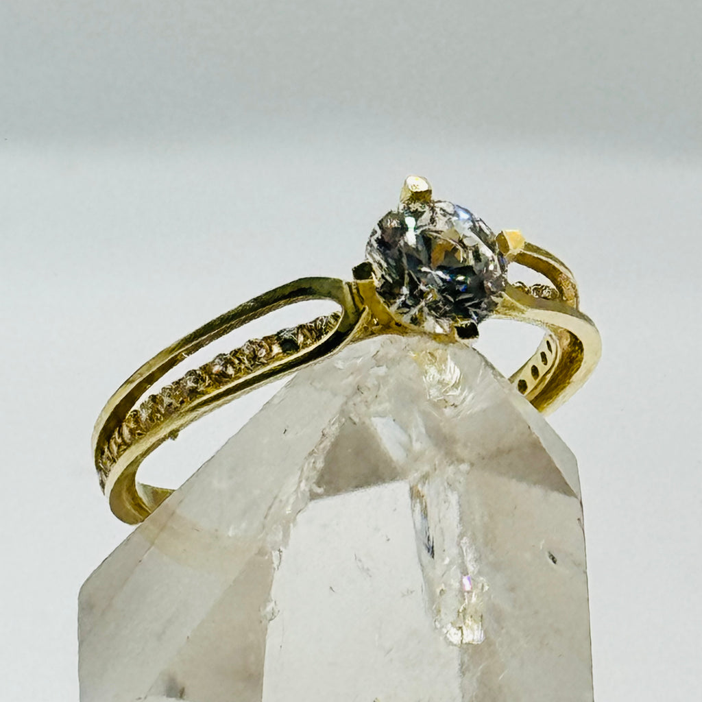 10K Gold Engagement Ring with Swarovski Crystals - Size 8