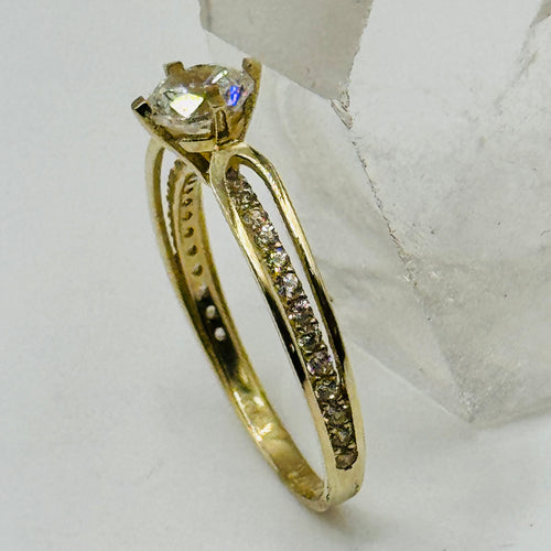 10K Gold Engagement Ring with Swarovski Crystals - Size 8