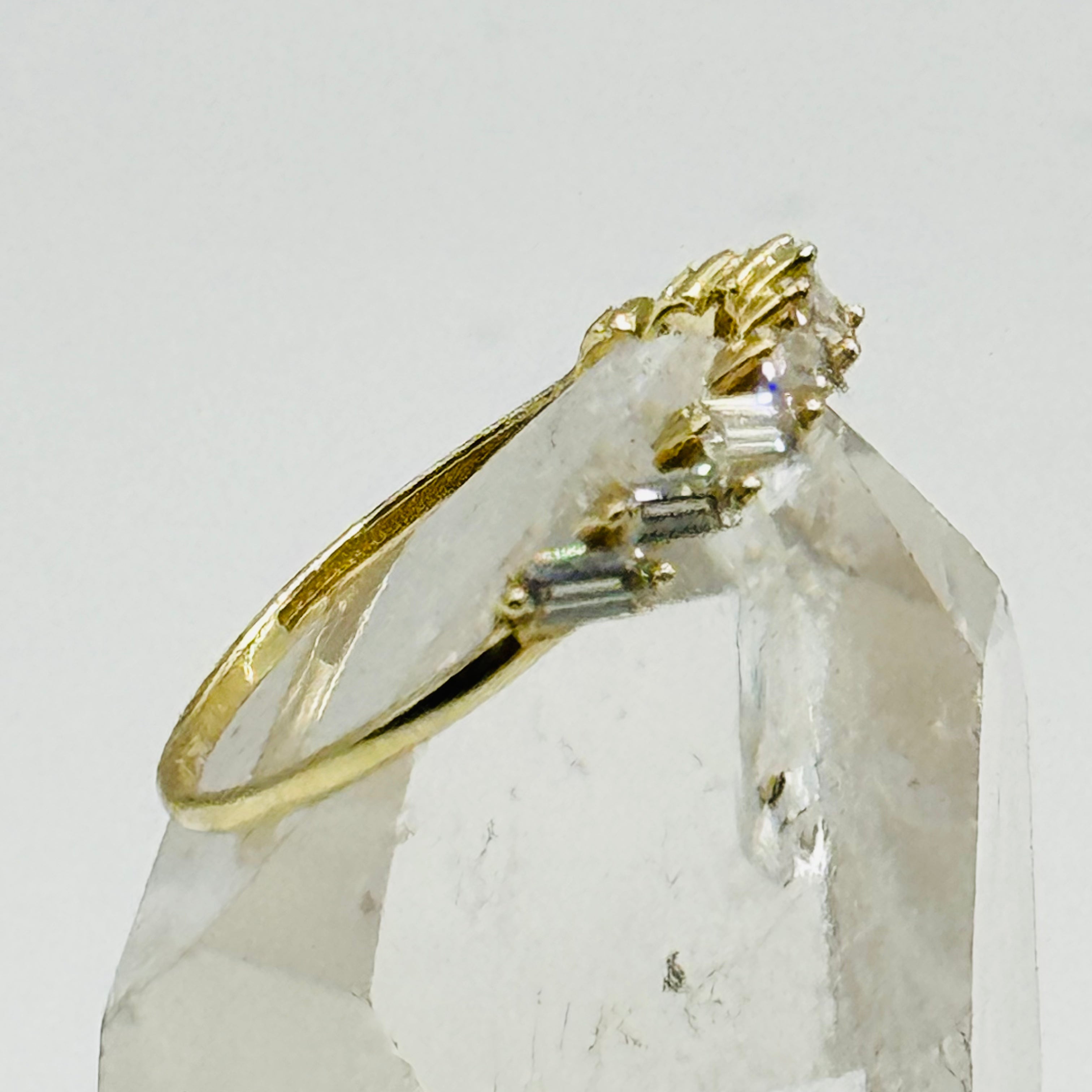 10K Gold  Ring with Baguette Swarovski Crystals - Size 7