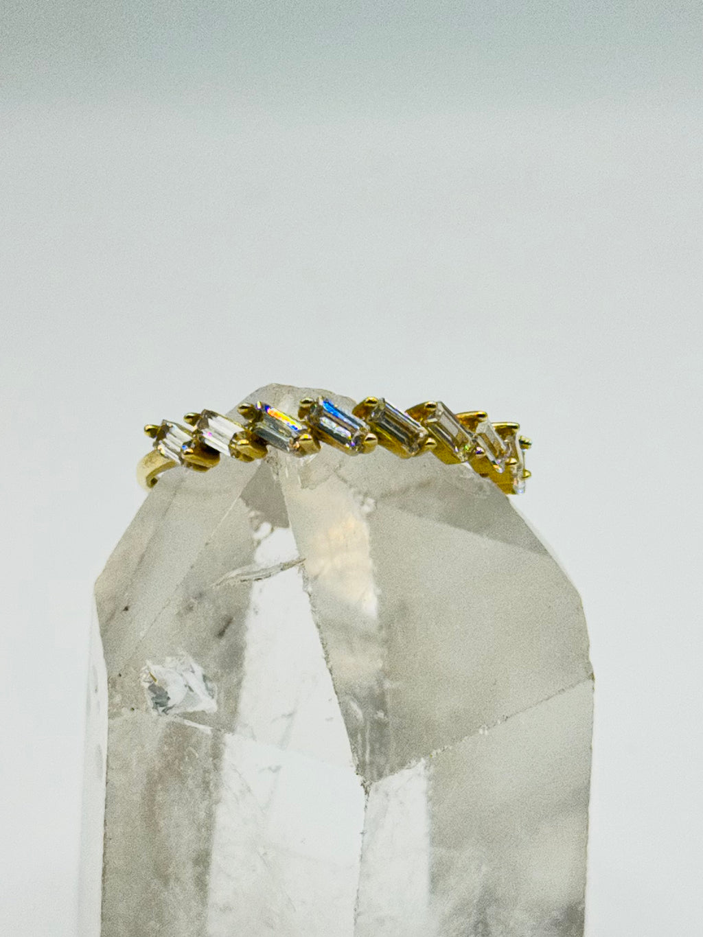 10K Gold  Ring with Baguette Swarovski Crystals - Size 7