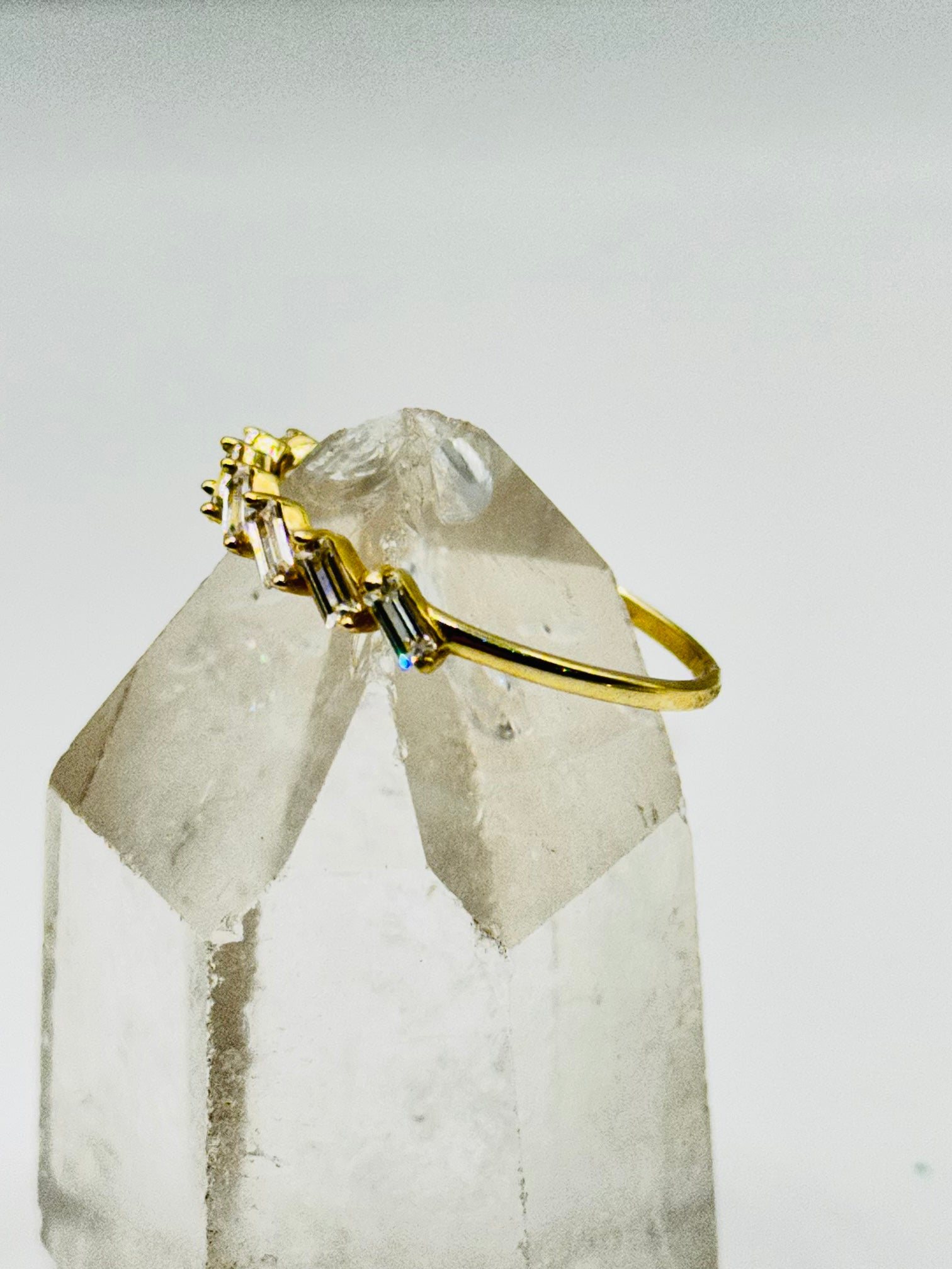 10K Gold  Ring with Baguette Swarovski Crystals - Size 7