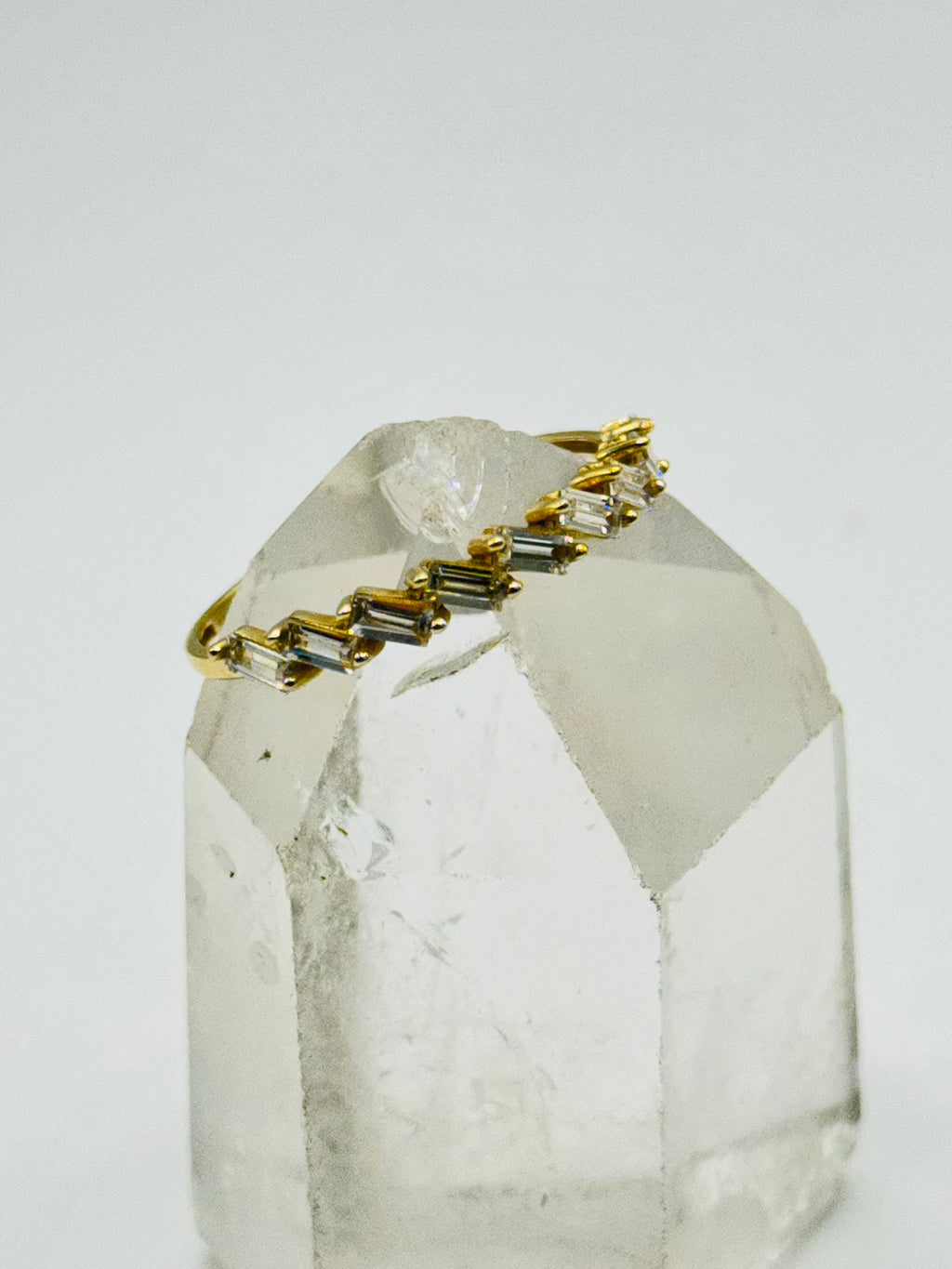 10K Gold  Ring with Baguette Swarovski Crystals - Size 7