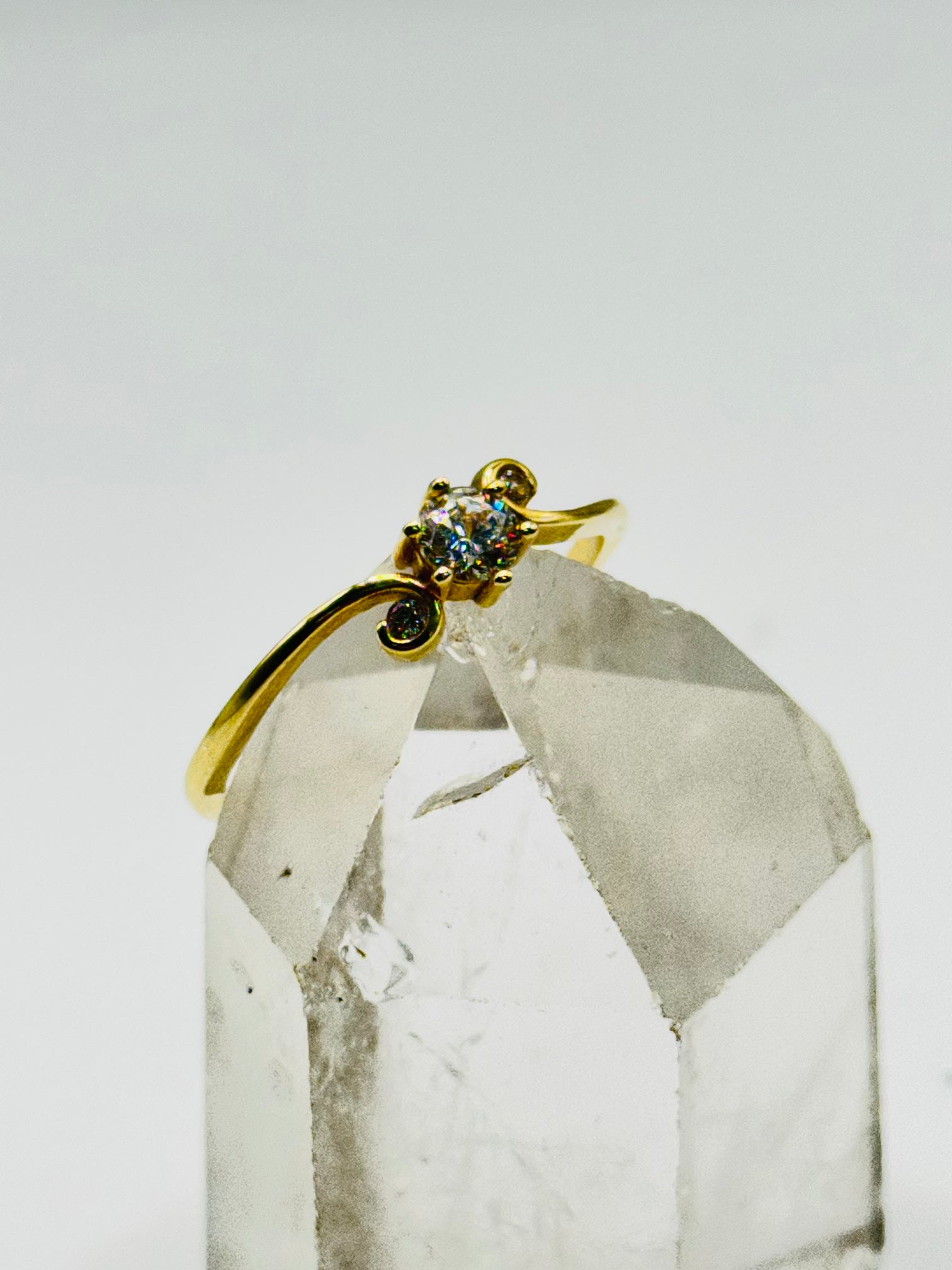Delicate 10K Gold Ring with Swarovski Crystal - Size 7 1/2