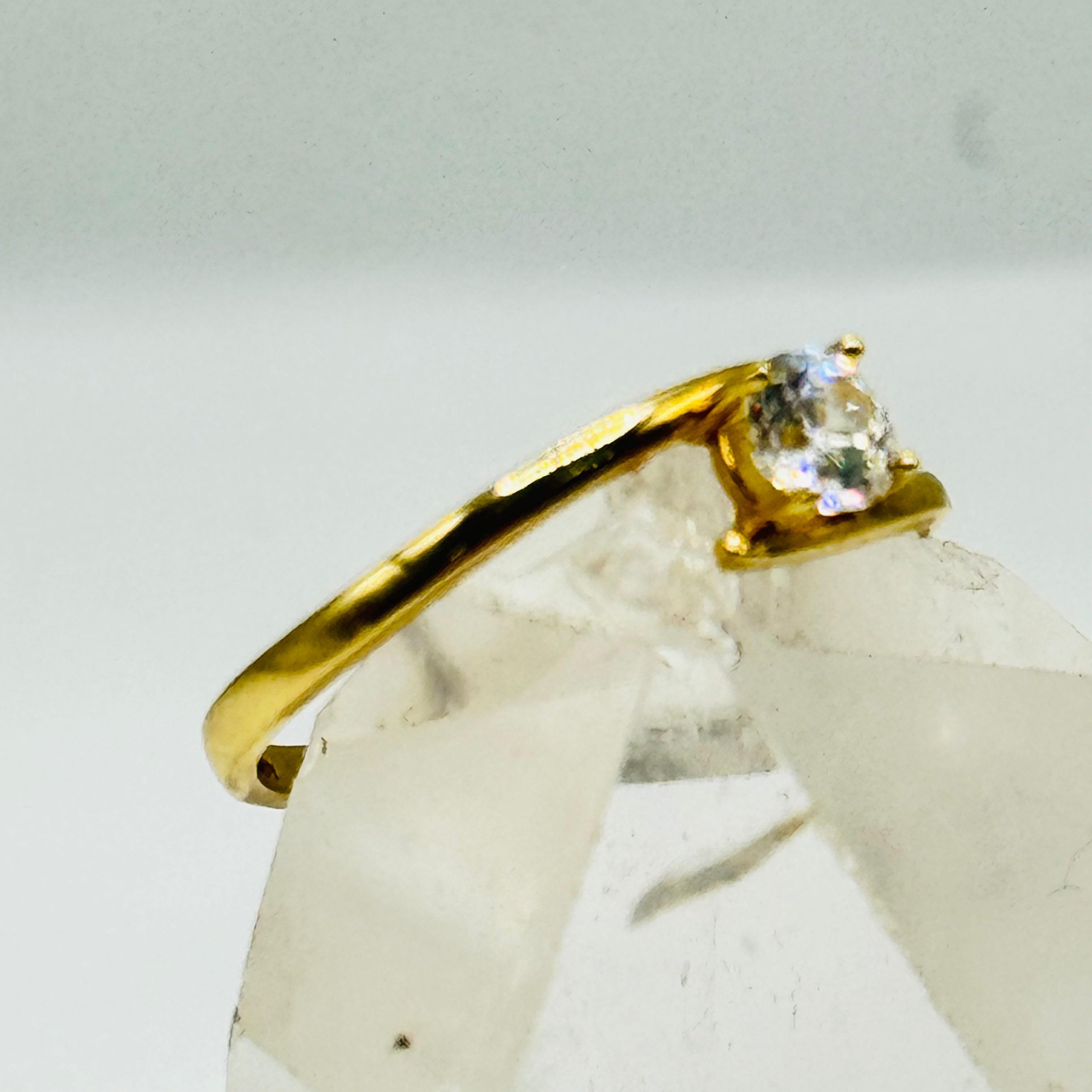 Delicate 10K Gold Ring with Swarovski Crystals - Size 5 1/2