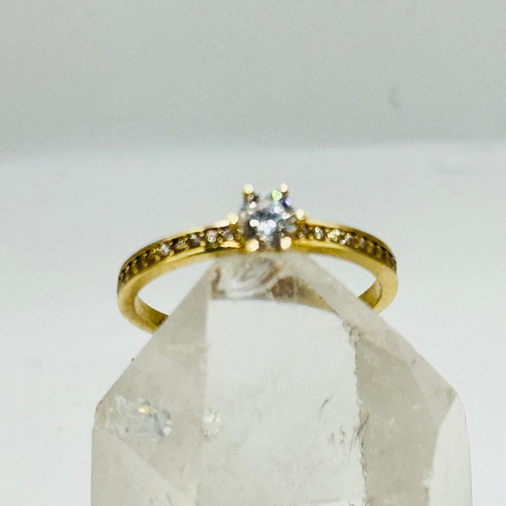 Classic 10K Gold Ring with Swarovski Crystals - Size 7