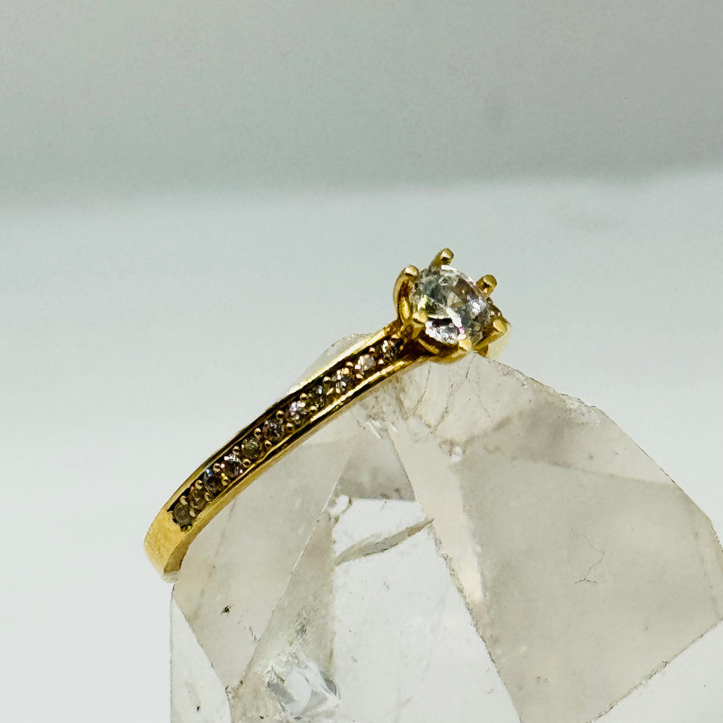 Classic 10K Gold Ring with Swarovski Crystals - Size 7