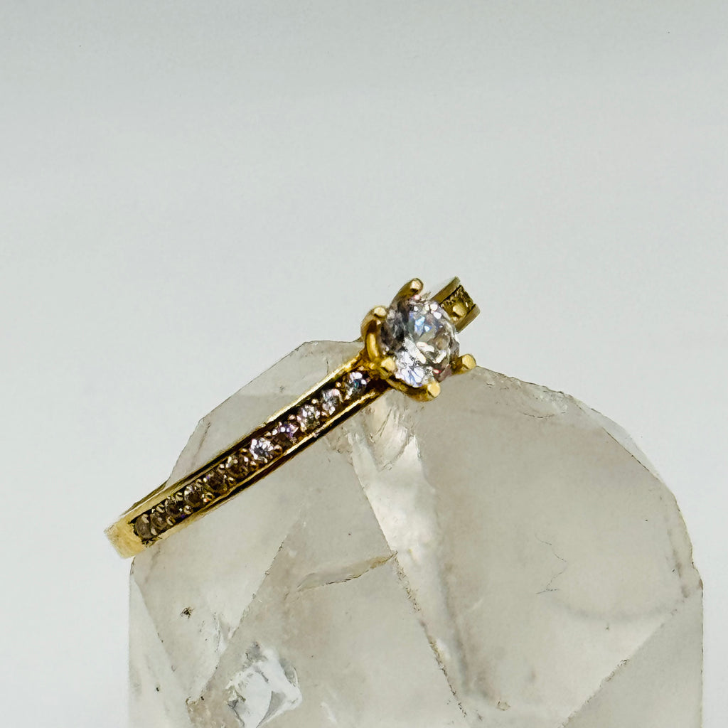 Classic 10K Gold Ring with Swarovski Crystals - Size 7