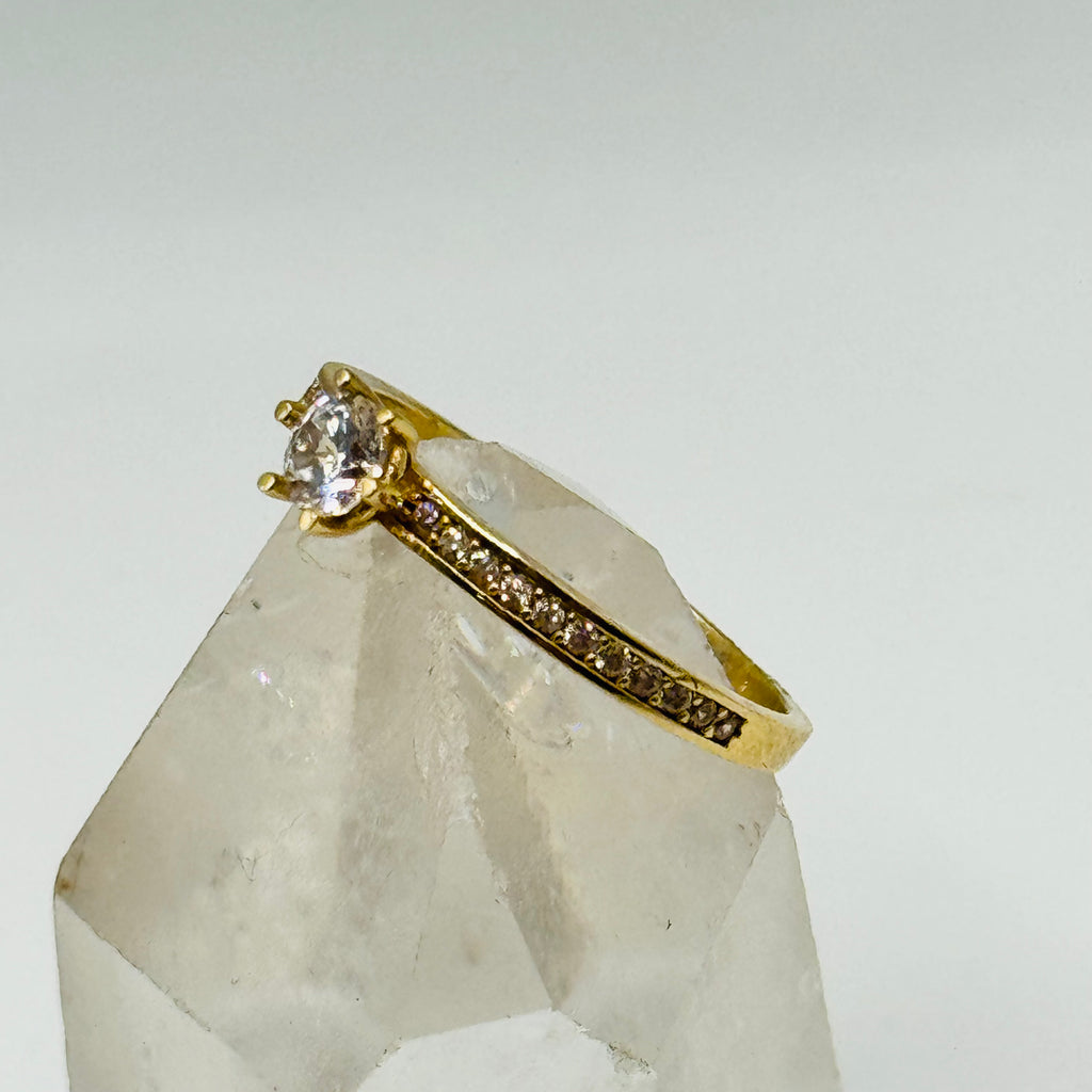Classic 10K Gold Ring with Swarovski Crystals - Size 7