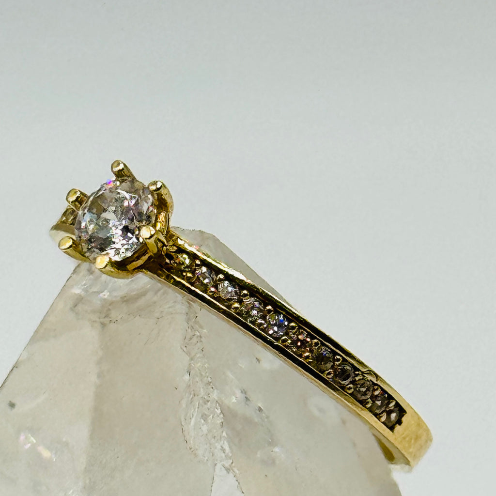 Classic 10K Gold Ring with Swarovski Crystals - Size 7