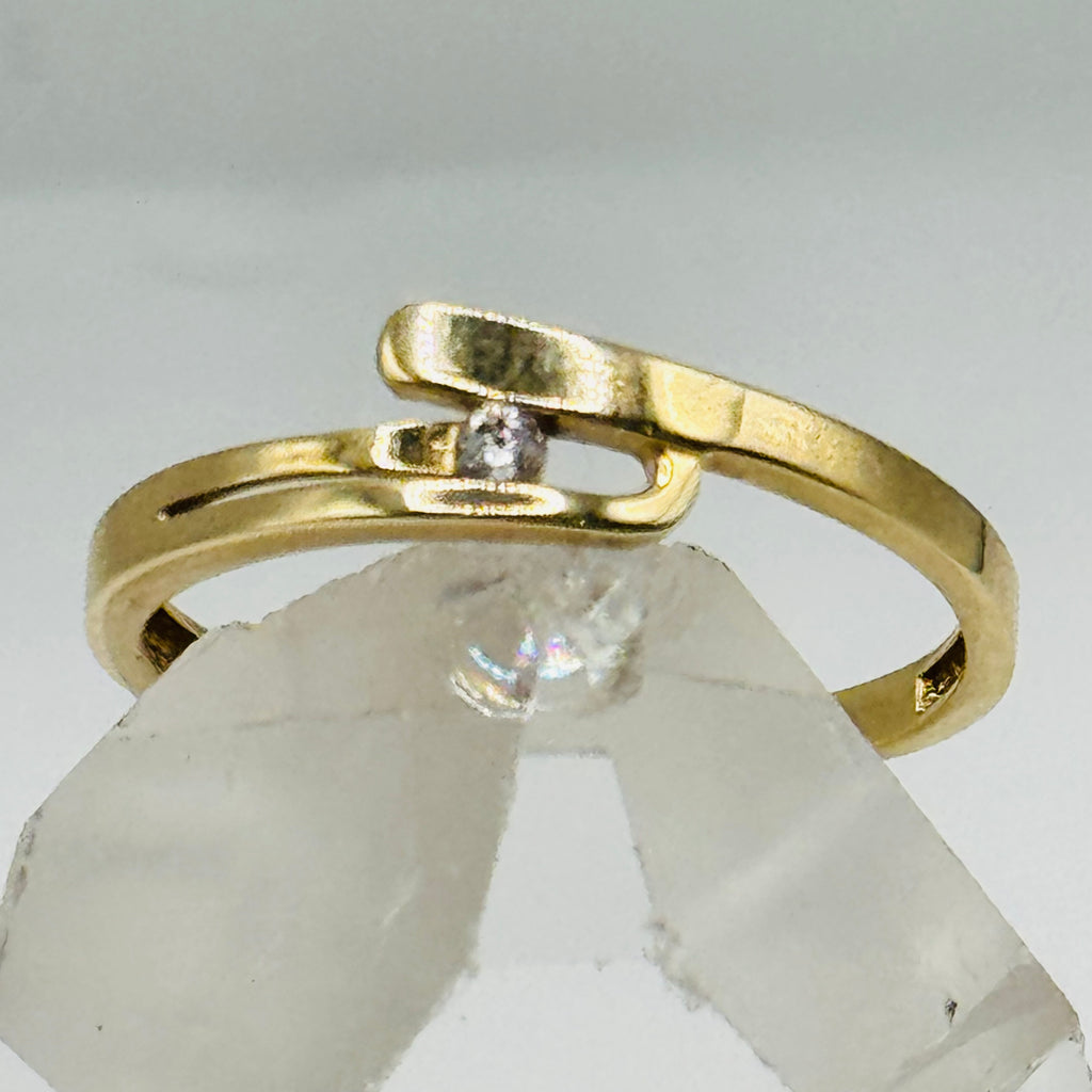 Delicate 10K Gold Ring with Swarovski Crystal - Size 9