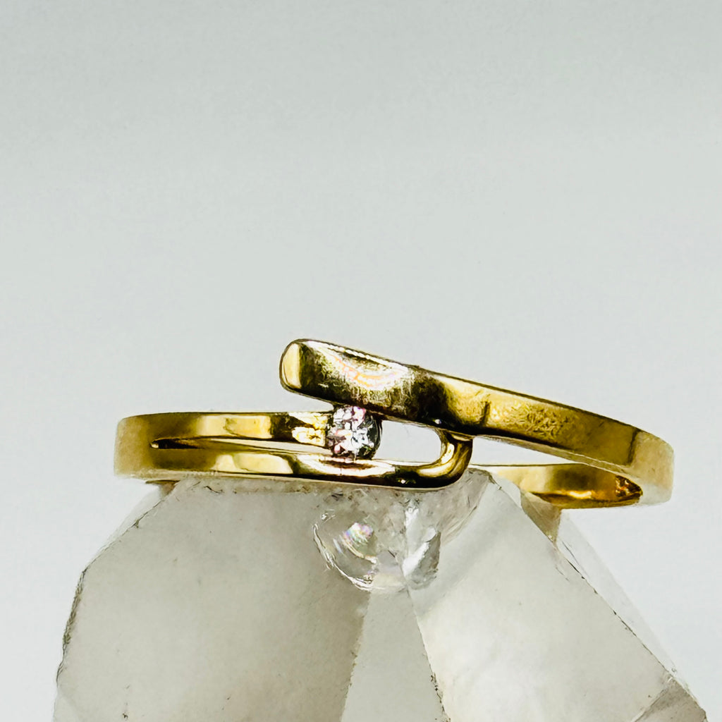 Delicate 10K Gold Ring with Swarovski Crystal - Size 9