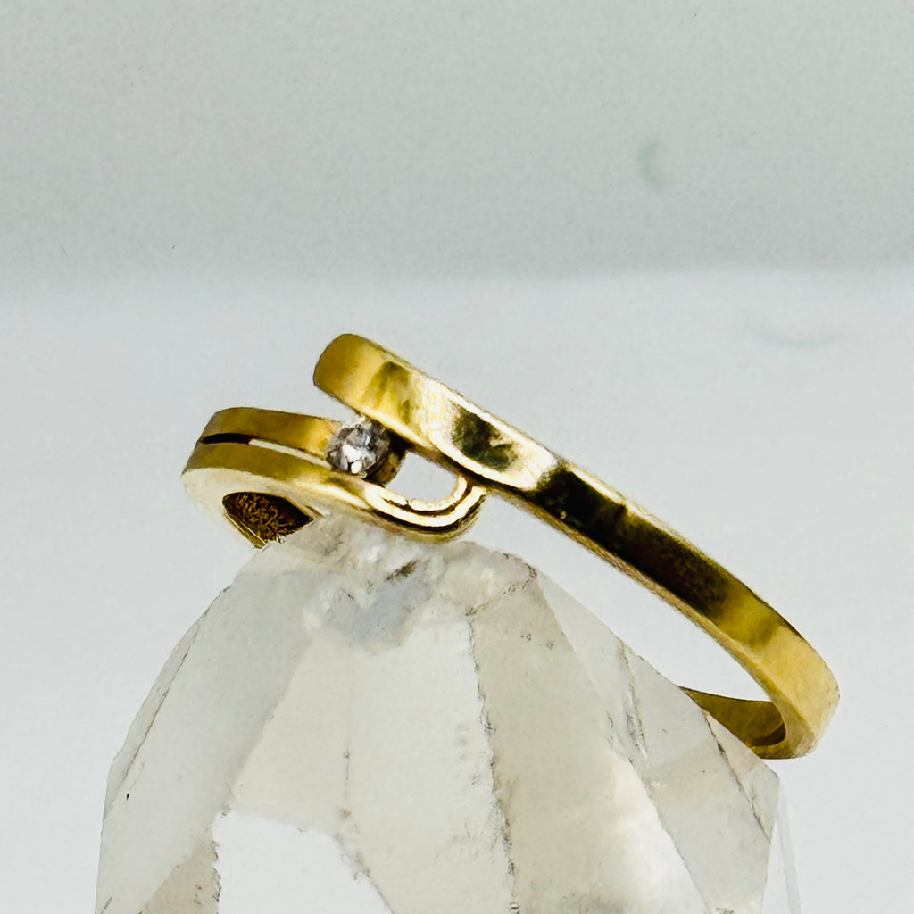 Delicate 10K Gold Ring with Swarovski Crystal - Size 9