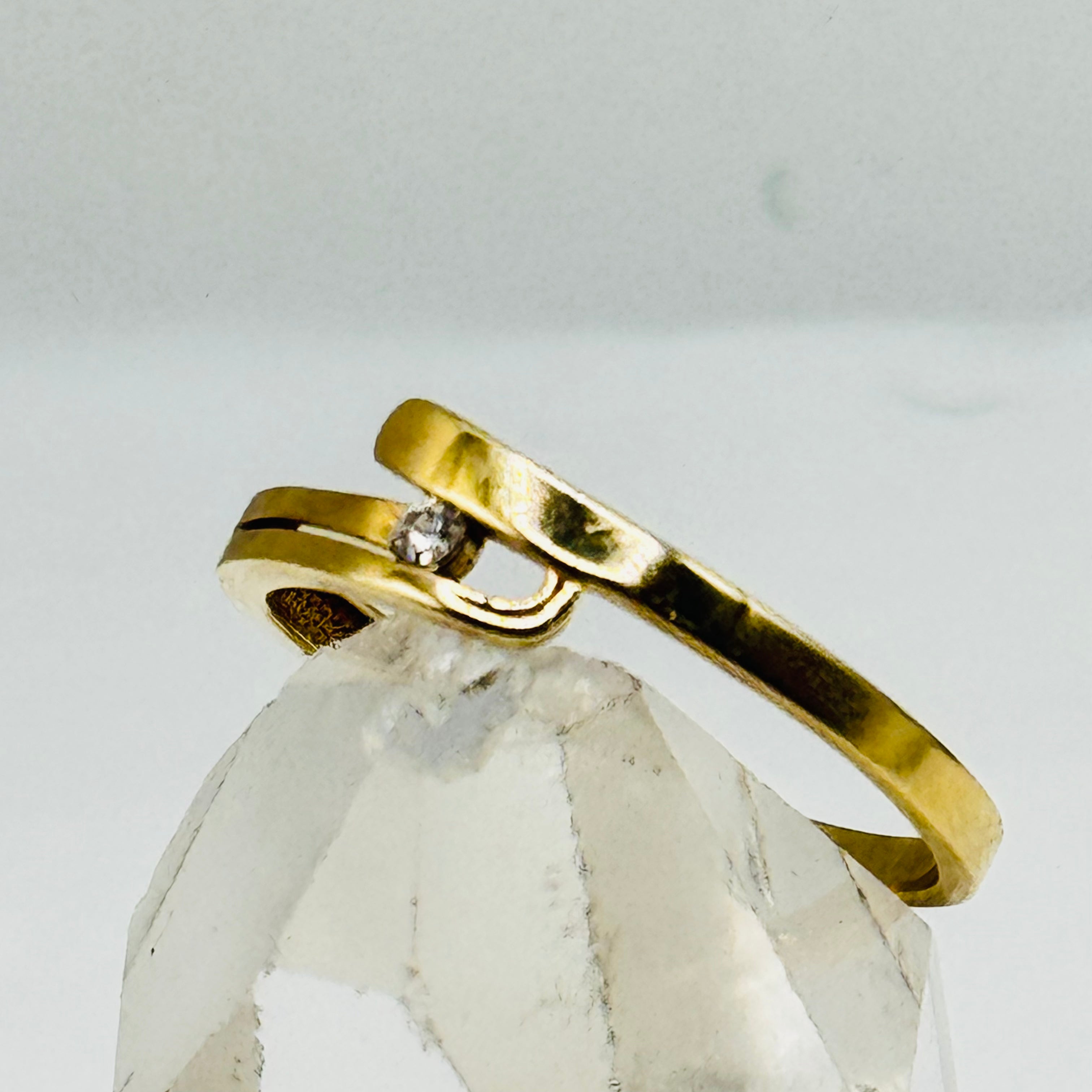 Delicate 10K Gold Ring with Swarovski Crystal - Size 9
