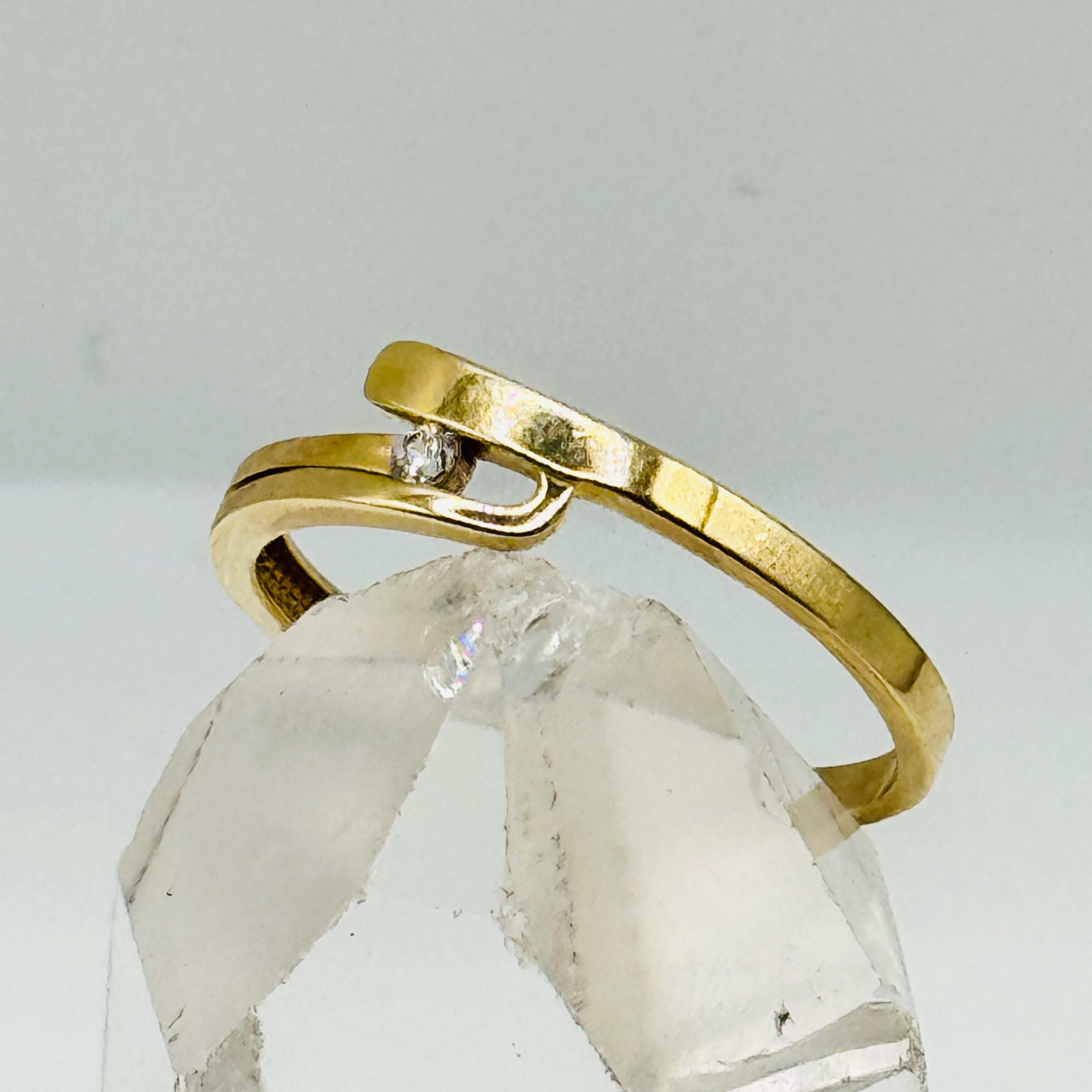 Delicate 10K Gold Ring with Swarovski Crystal - Size 9