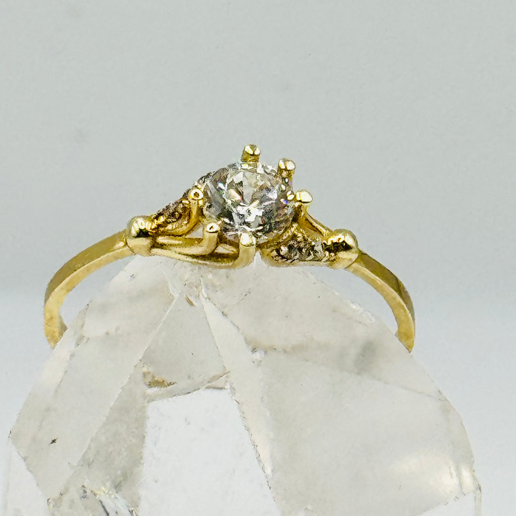 Classic 10K Gold Engagement Ring with Swarovski Crystal - Size 9
