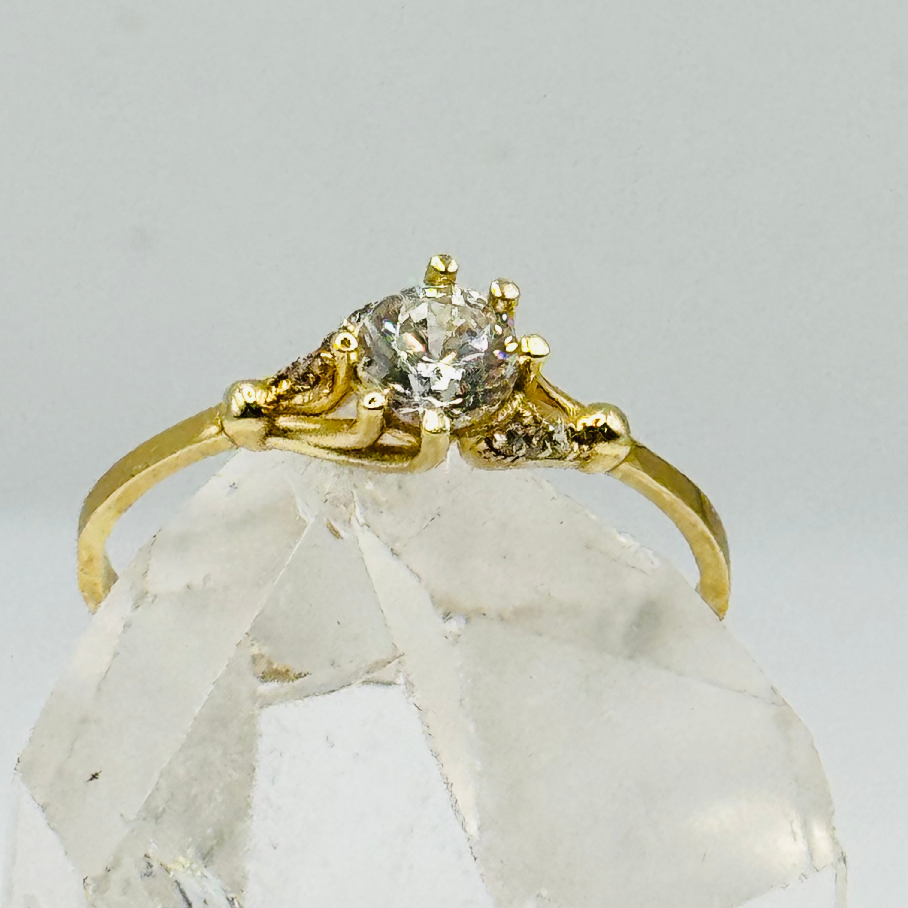 Classic 10K Gold Engagement Ring with Swarovski Crystal - Size 9