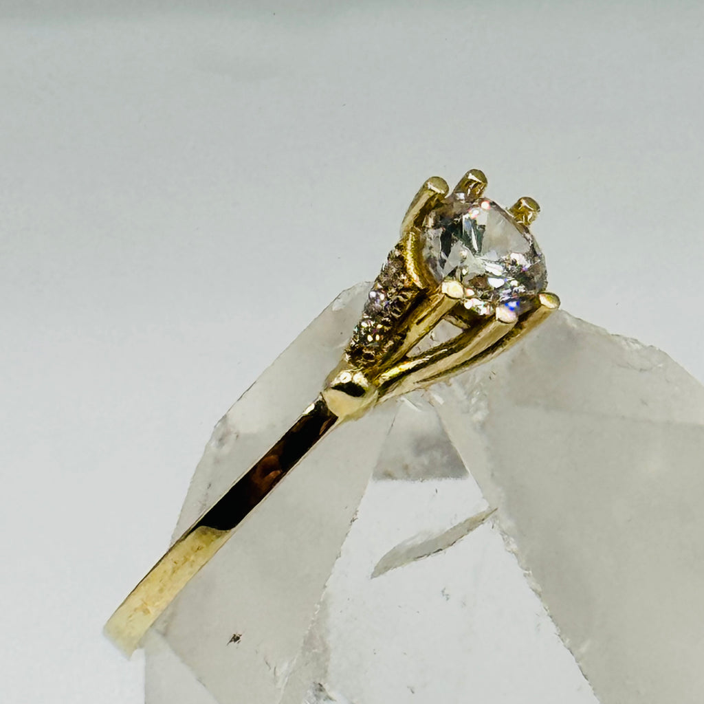 Classic 10K Gold Engagement Ring with Swarovski Crystal - Size 9