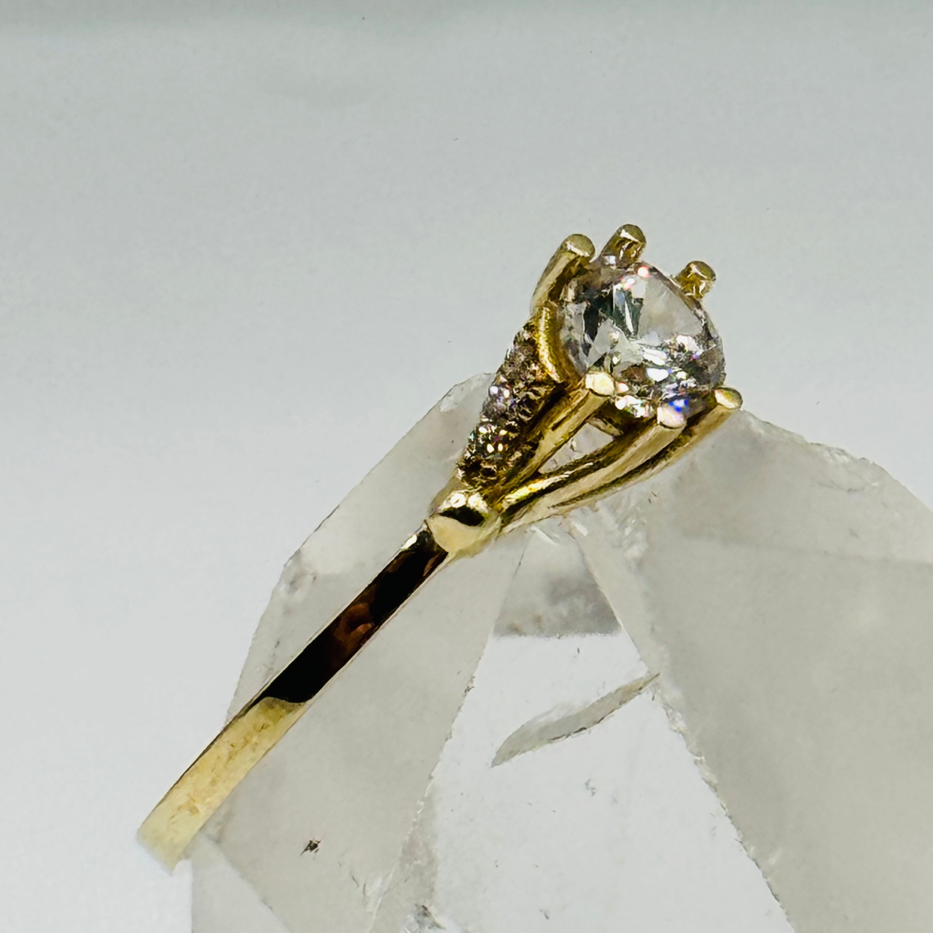 Classic 10K Gold Engagement Ring with Swarovski Crystal - Size 9