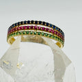10K Gold Ring with Three Lines of Colorful Swarovski Crystals - Size 7