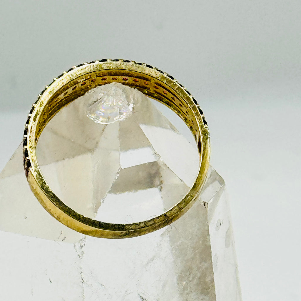 10K Gold Ring with Three Lines of Colorful Swarovski Crystals - Size 7