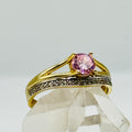 10K Gold  Ring with Pink Swarovski Crystal and Crystal Band Line - Size 8