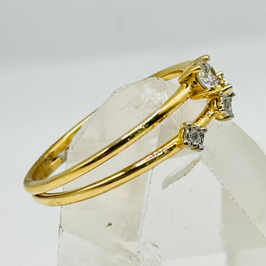 18K Gold Double Band Ring with 4 Diamonds