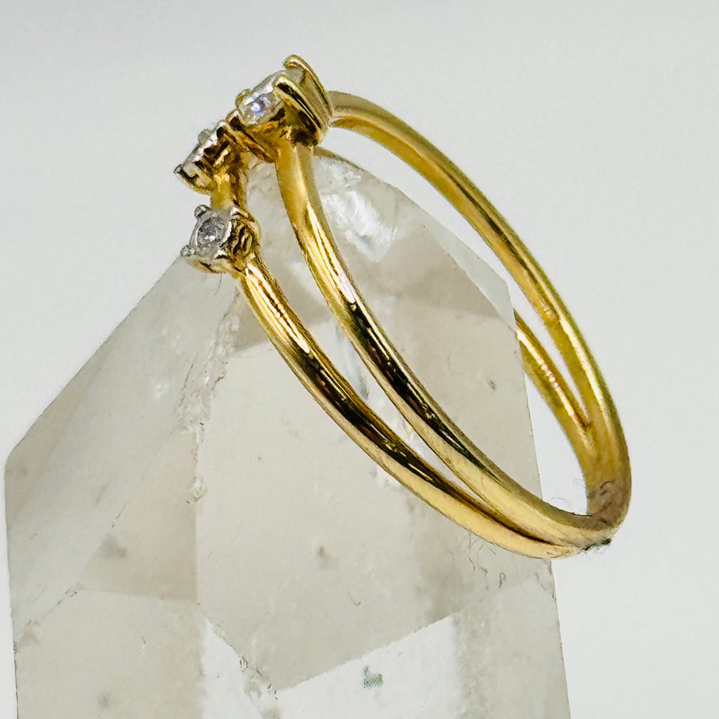 18K Gold Double Band Ring with 4 Diamonds