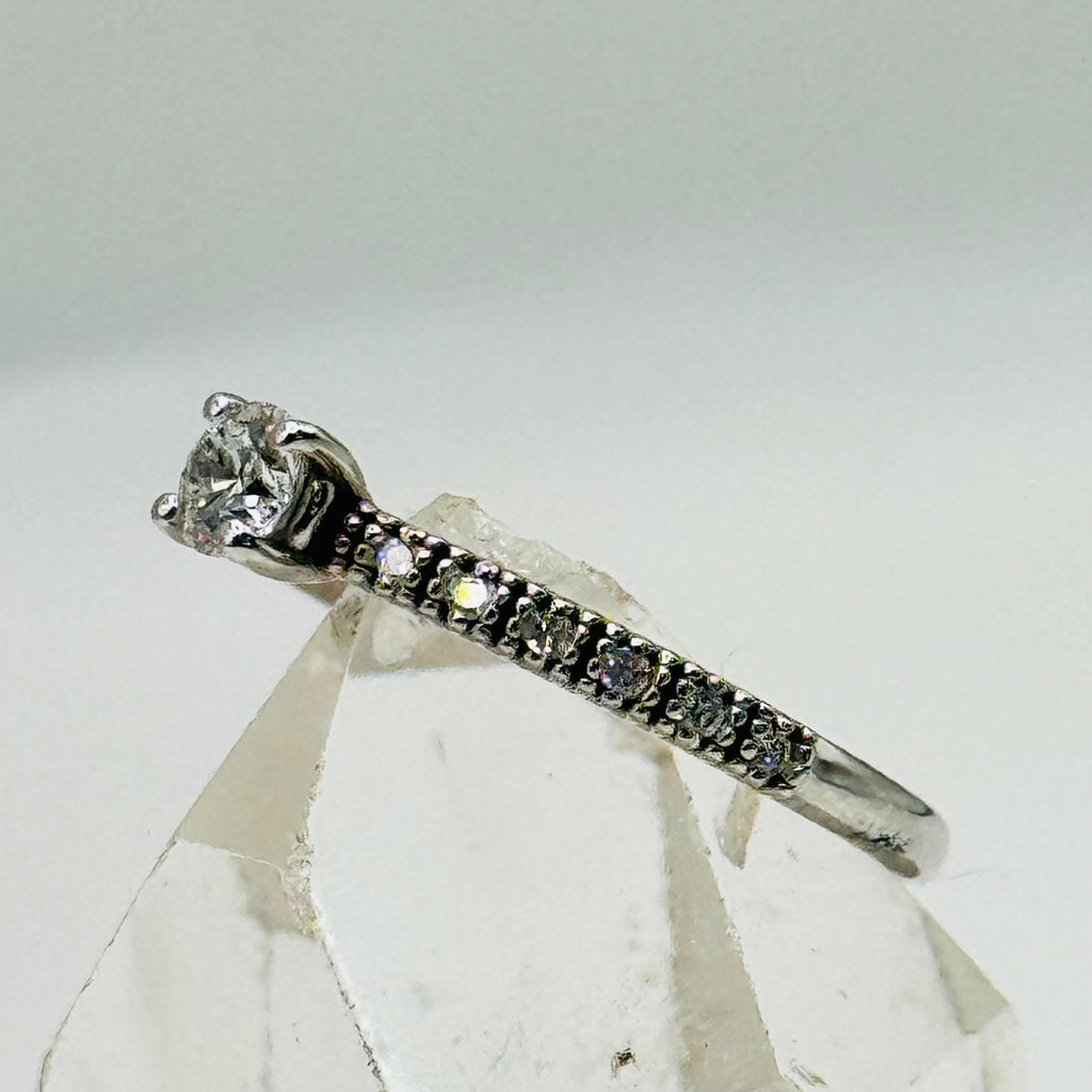 18K White Gold Ring with Center Diamond and Half Eternity Band