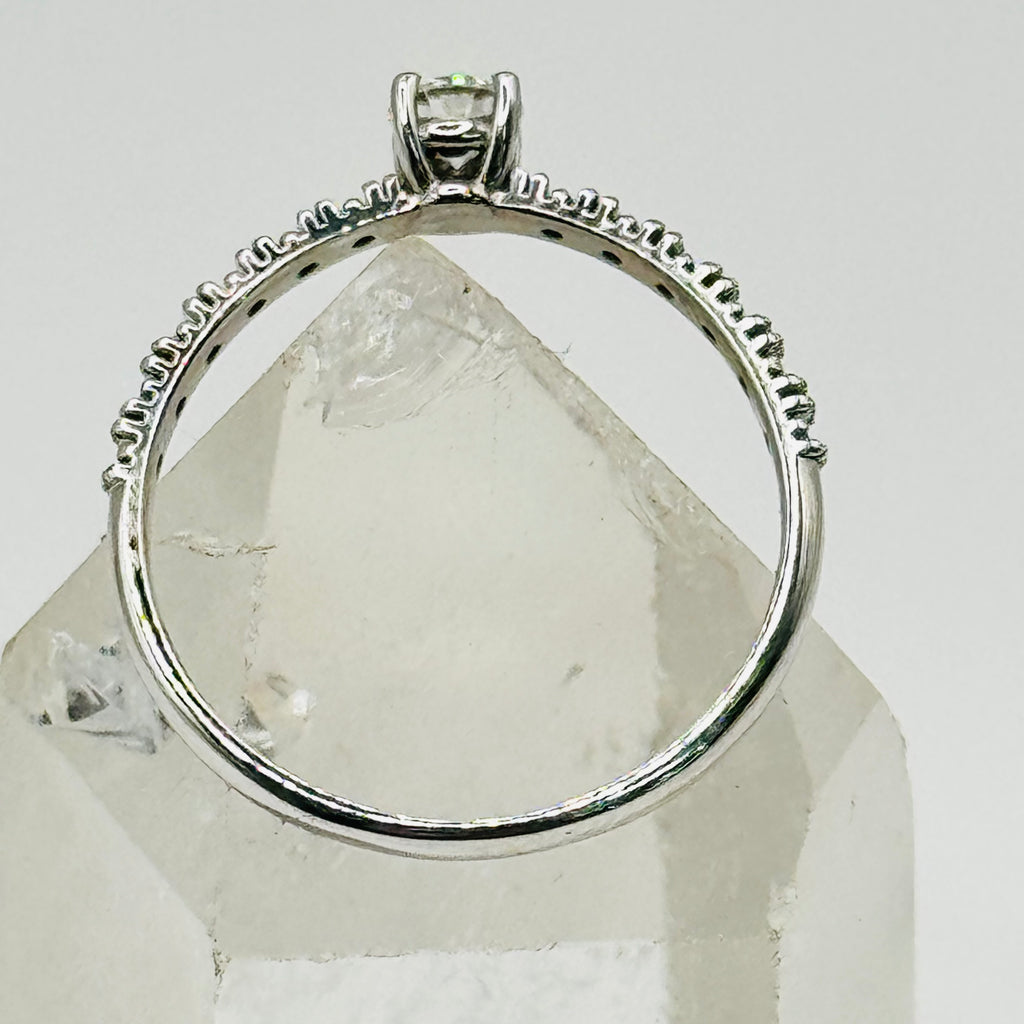 18K White Gold Ring with Center Diamond and Half Eternity Band