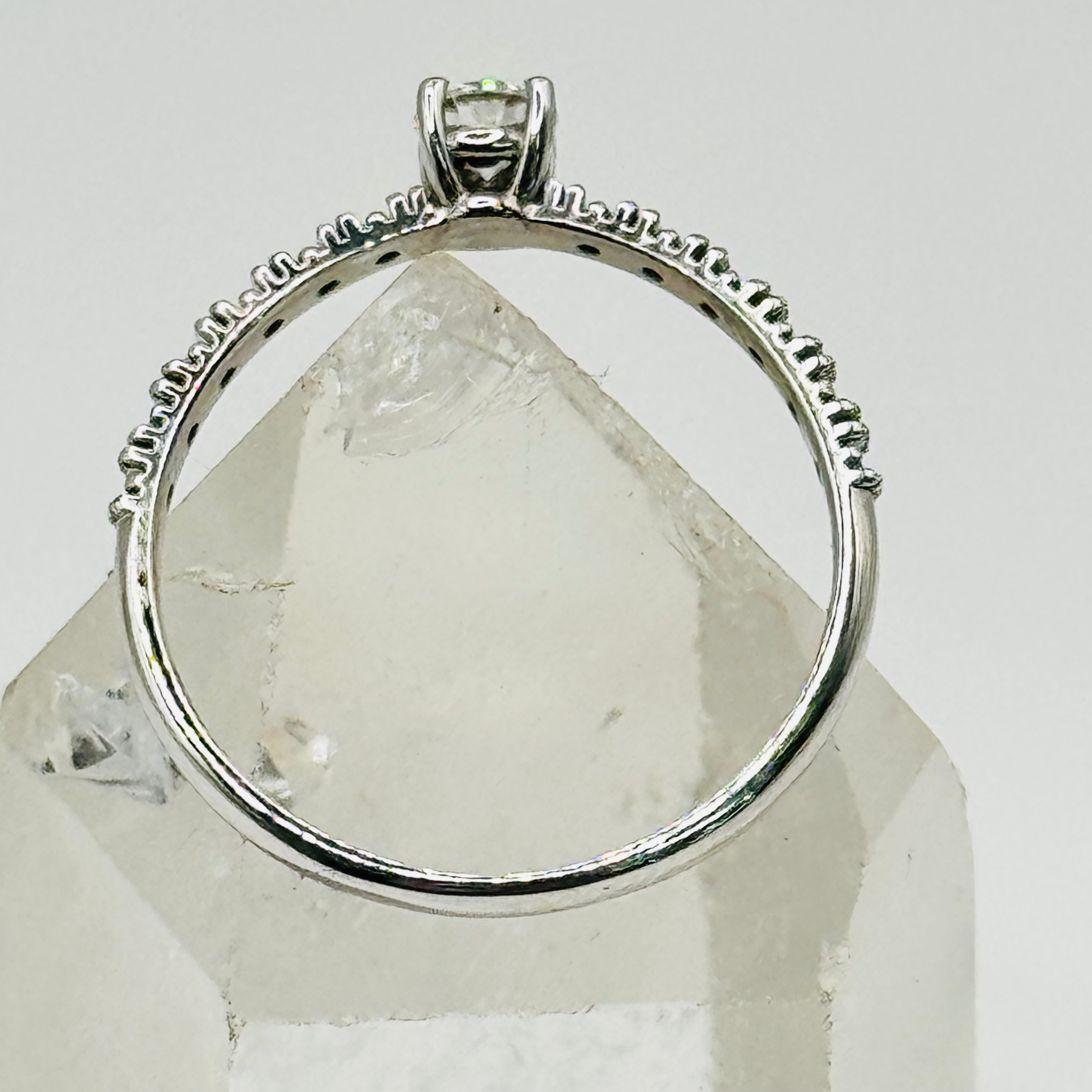 18K White Gold Ring with Center Diamond and Half Eternity Band