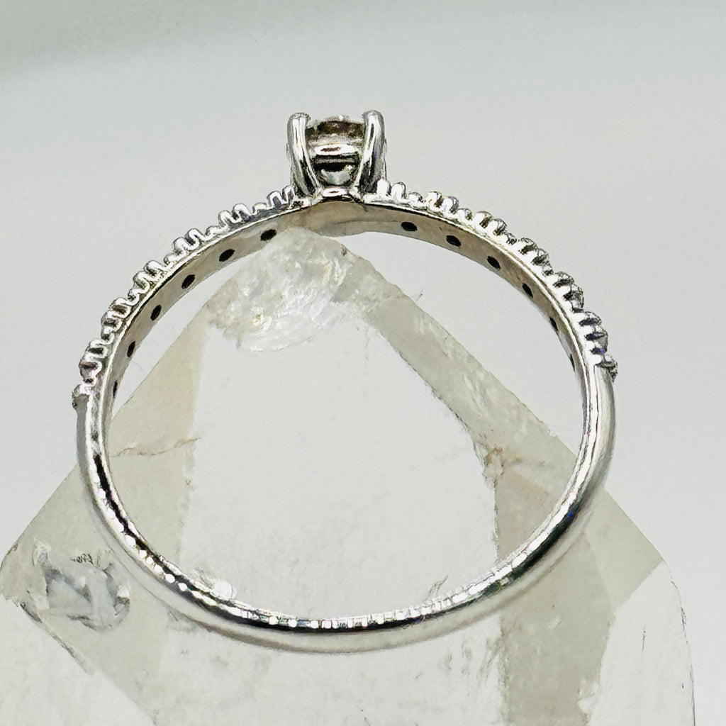 18K White Gold Ring with Center Diamond and Half Eternity Band