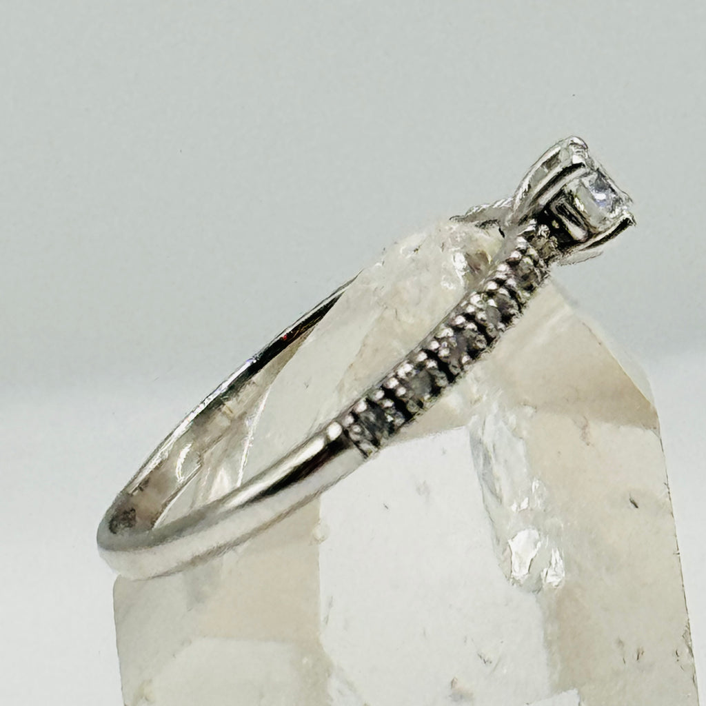 18K White Gold Ring with Center Diamond and Half Eternity Band