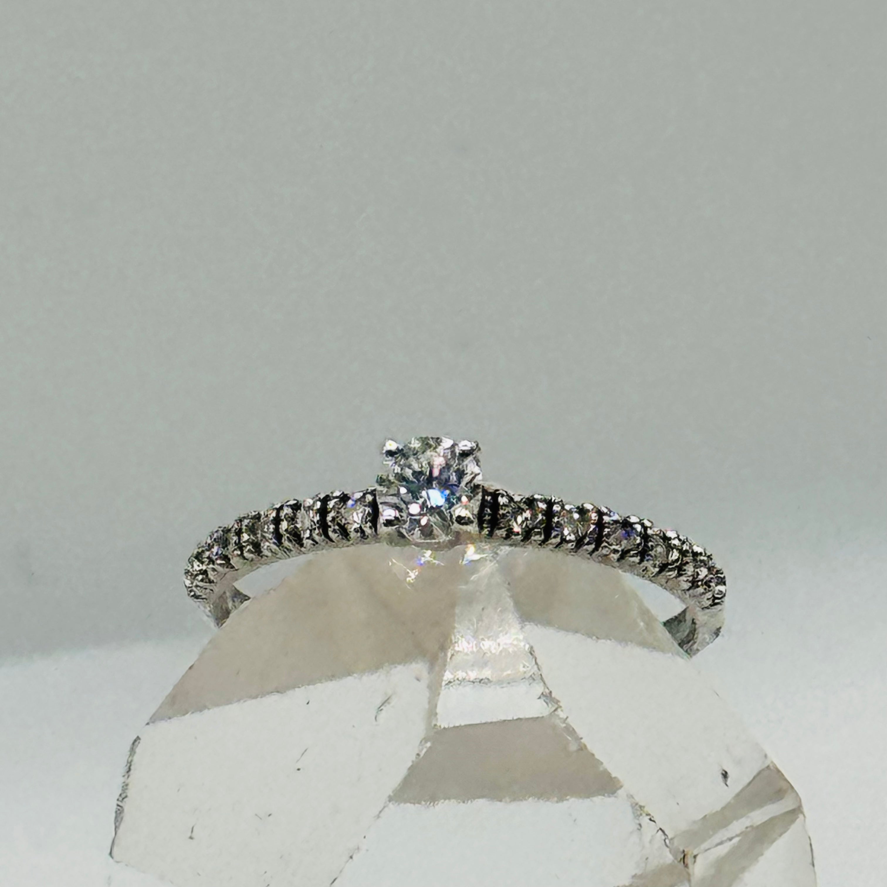 18K White Gold Ring with Center Diamond and Half Eternity Band