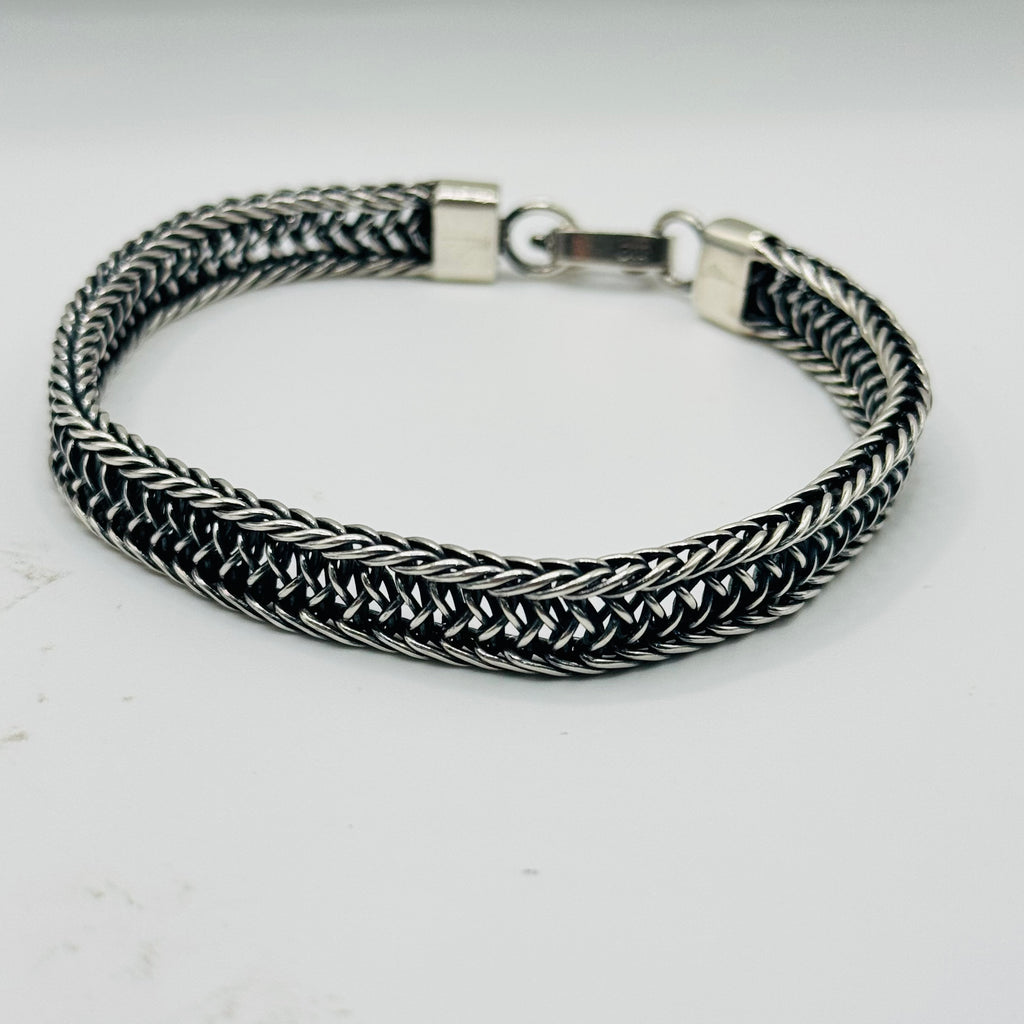 Wide Woven Sterling Silver 950 Bracelet