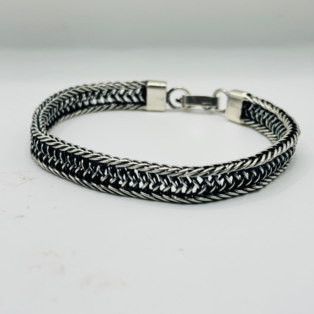 Wide Woven Sterling Silver 950 Bracelet