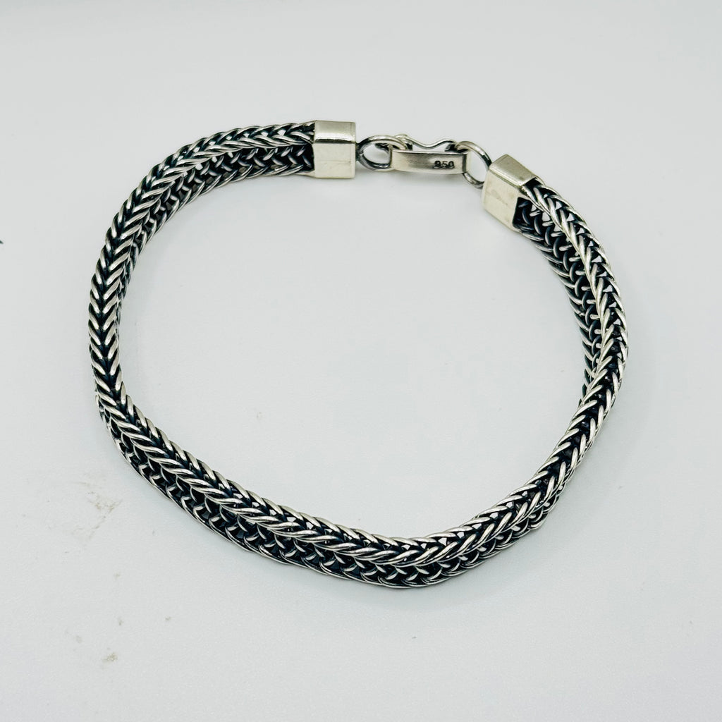 Wide Woven Sterling Silver 950 Bracelet