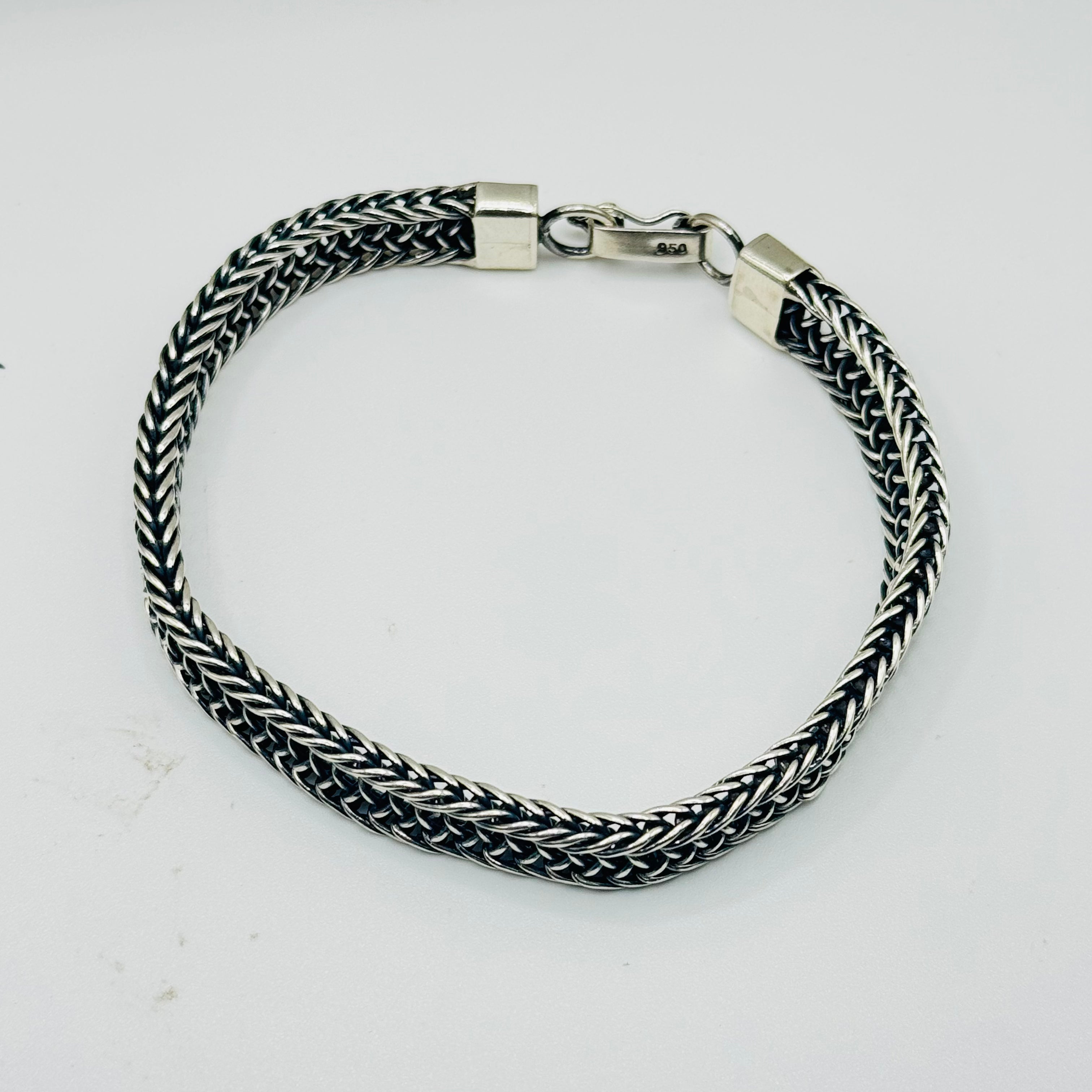 Wide Woven Sterling Silver 950 Bracelet