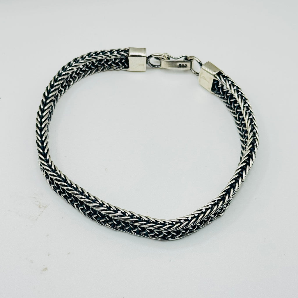 Wide Woven Sterling Silver 950 Bracelet