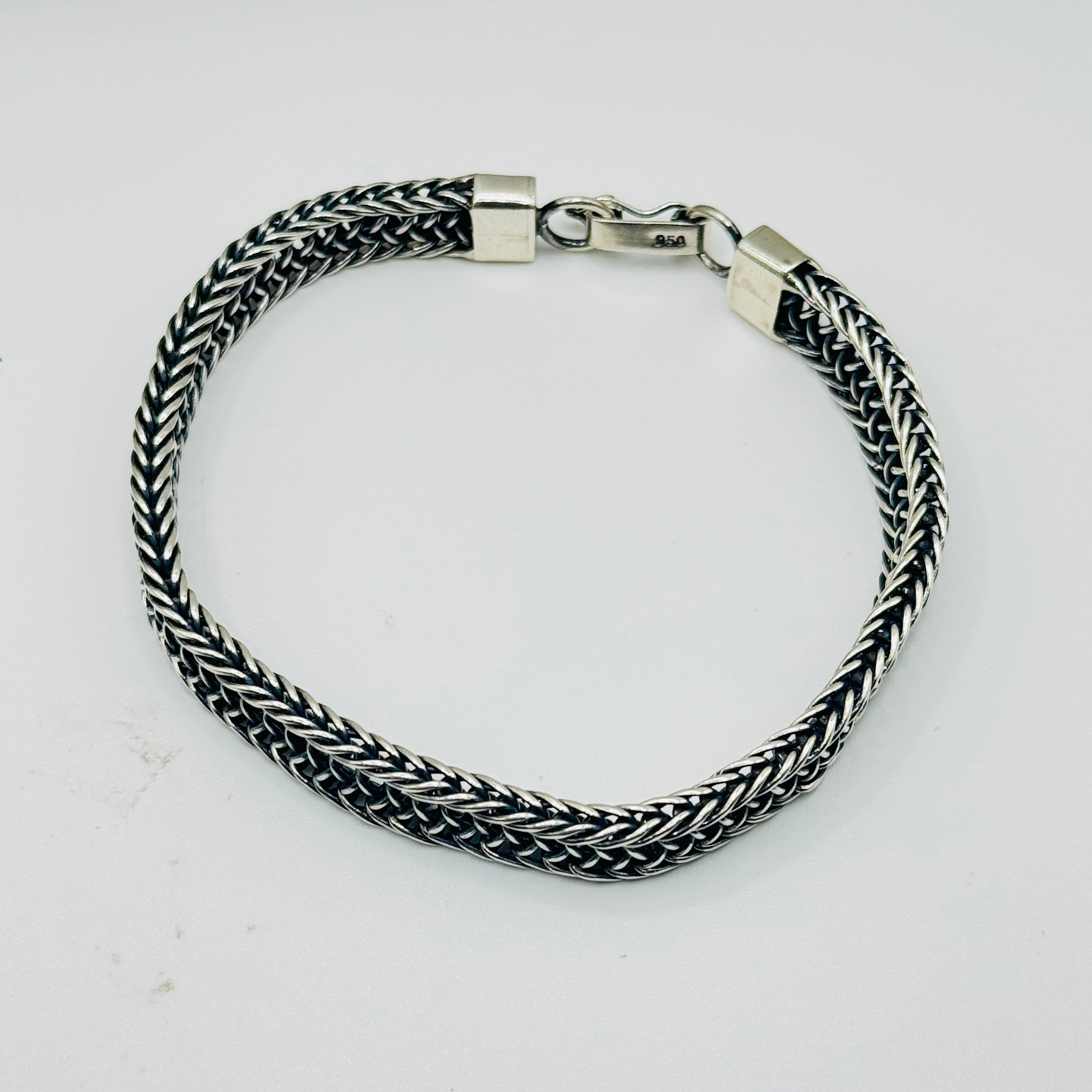 Wide Woven Sterling Silver 950 Bracelet